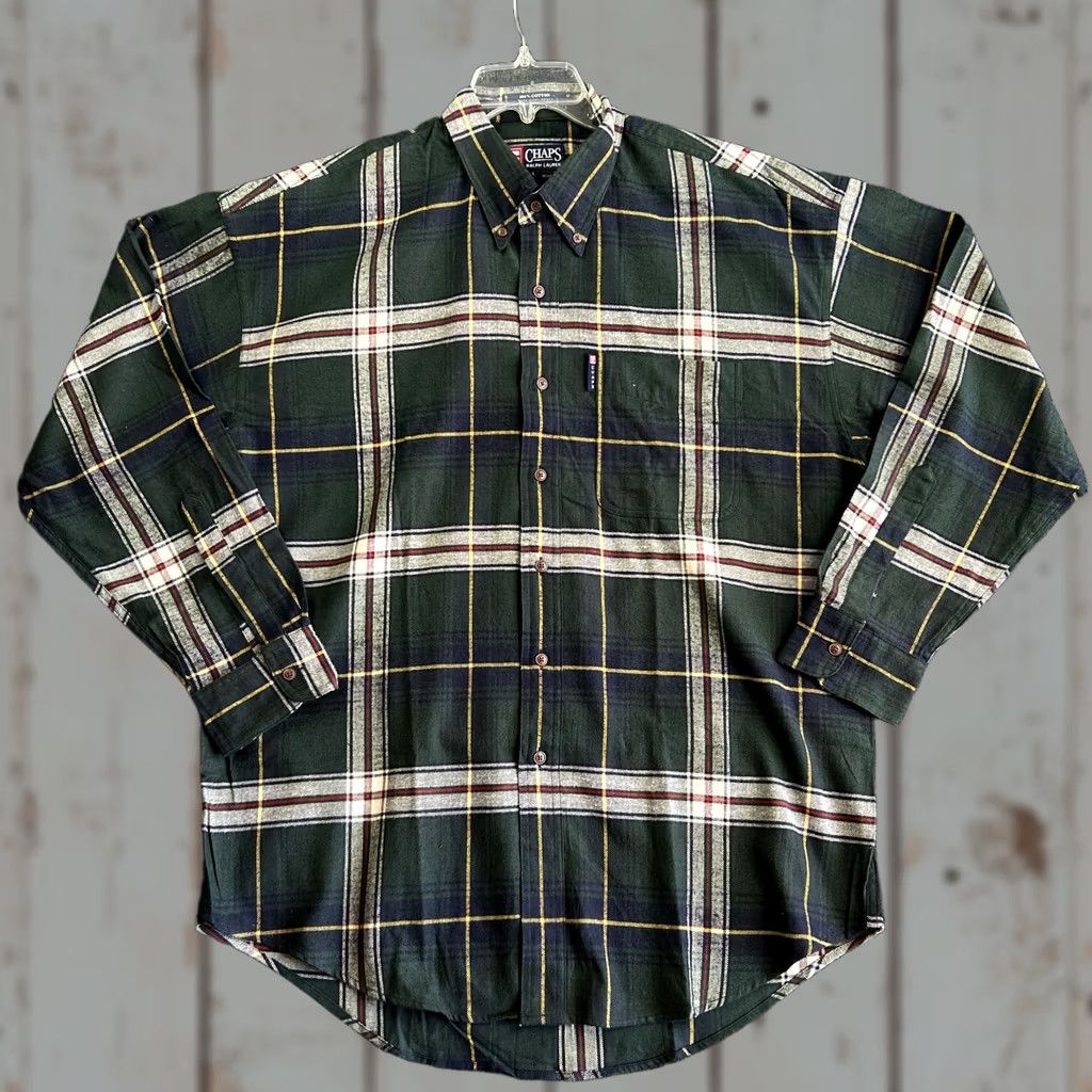 Chaps VINTAGE Chaps Ralph Lauren Flannel Shirt Plaid Button Down L Green NWOT 90s y2k Men Shirt Size US L / EU 52-54 / 3 - 1 Thumbnail