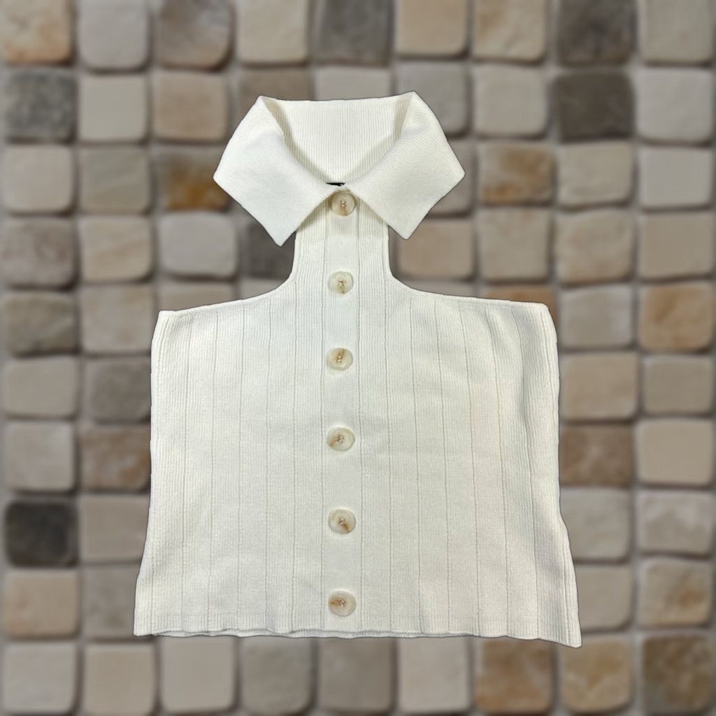 Anthropologie Anthropologie Shirt Womens L Ivory Knit Pullover Collared Cotton T-Shirt Casual Basic Knit Size L / US 10 / IT 46 - 1 Thumbnail