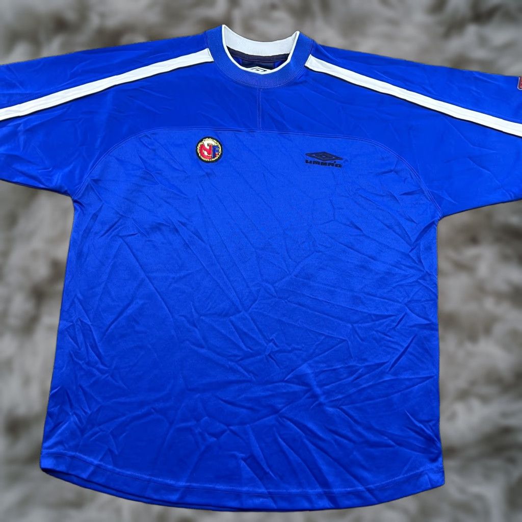 Umbro VINTAGE Umbro Football Jersey Mens 90s Norway Medium Blue Short Sleeve Pullover T-Shirt Moisture Wicking Quick Dry Athletic Football Federation Size US L / EU 52-54 / 3 - 1 Thumbnail