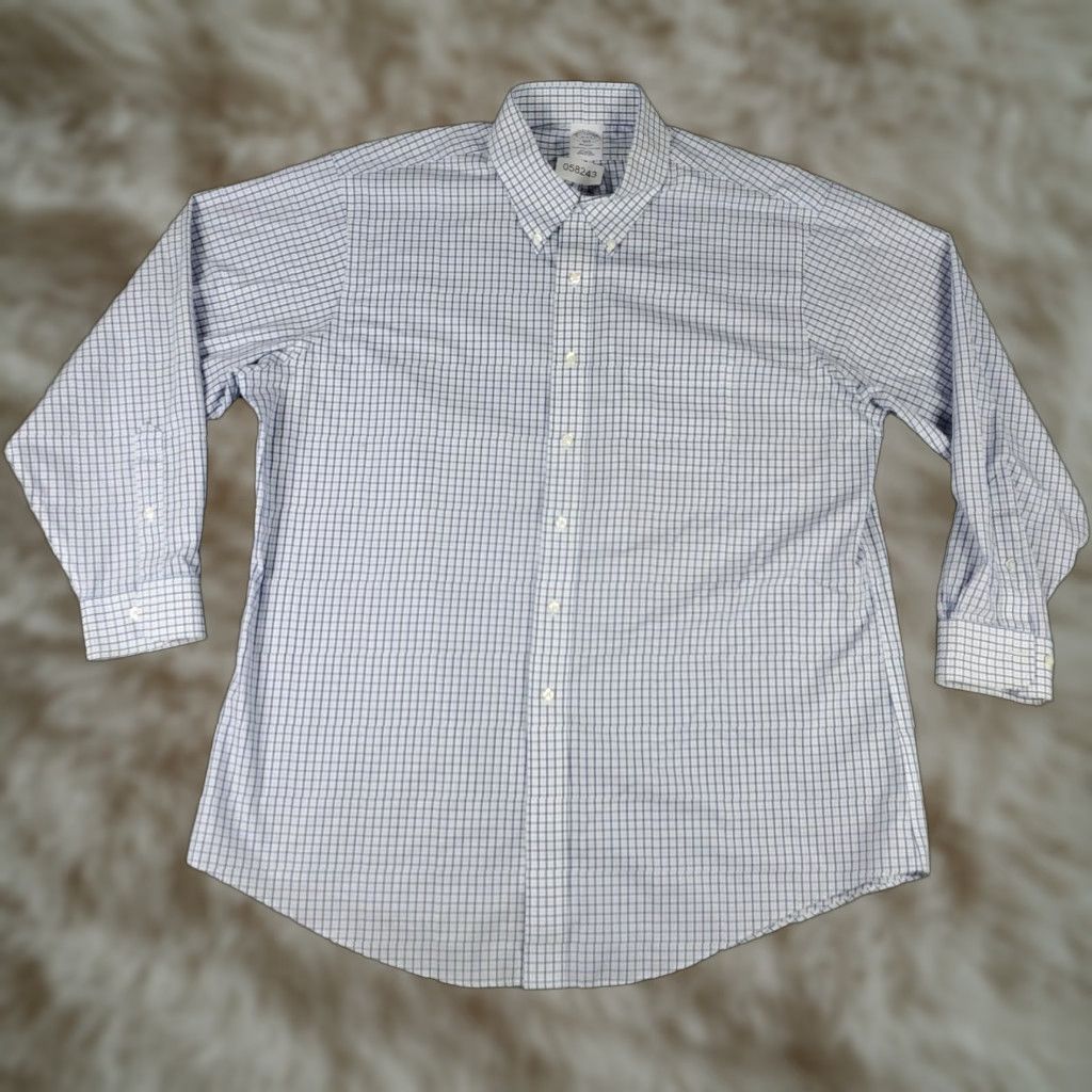 Brooks Brothers BROOKS BROTHERS Shirt Mens Size 18 Blue Plaid Regent Dress Button Up Long Sleeve Regular Collar Point Non-Iron Pockets Classic Look Mens 18 Size 48R - 1 Thumbnail