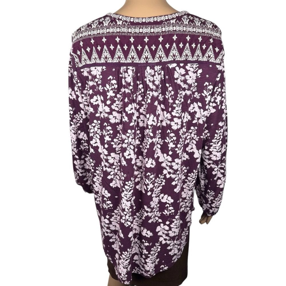 Lucky Brand NWT New $70 Lucky Brand Split Neck Purple Floral Cotton Top Size XL / US 12-14 / IT 48-50 - 5 Thumbnail