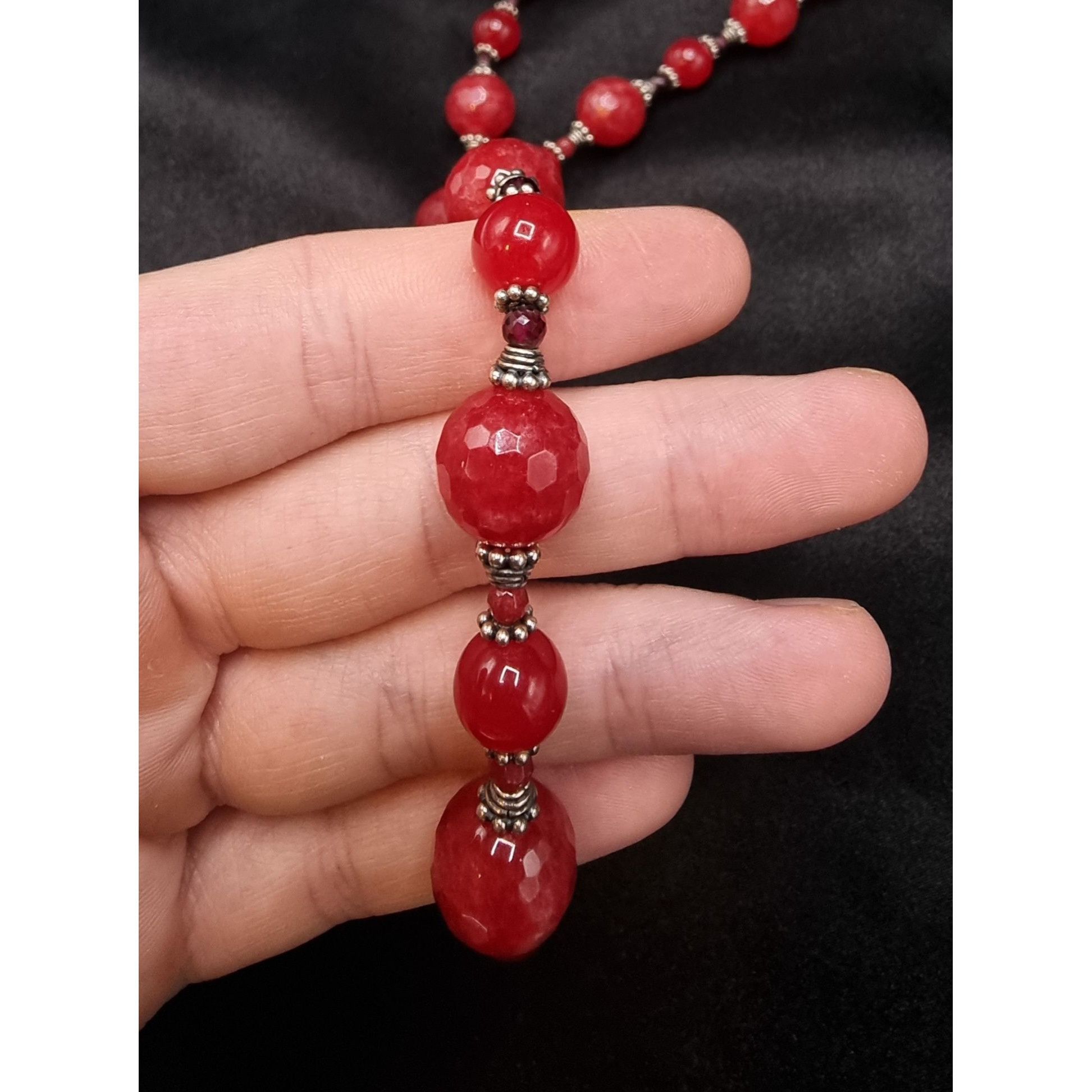 Vintage Rare Find Dyed Red Quartz Beaded BARSE Signed 925 Sterling S Size ONE SIZE - 3 Thumbnail