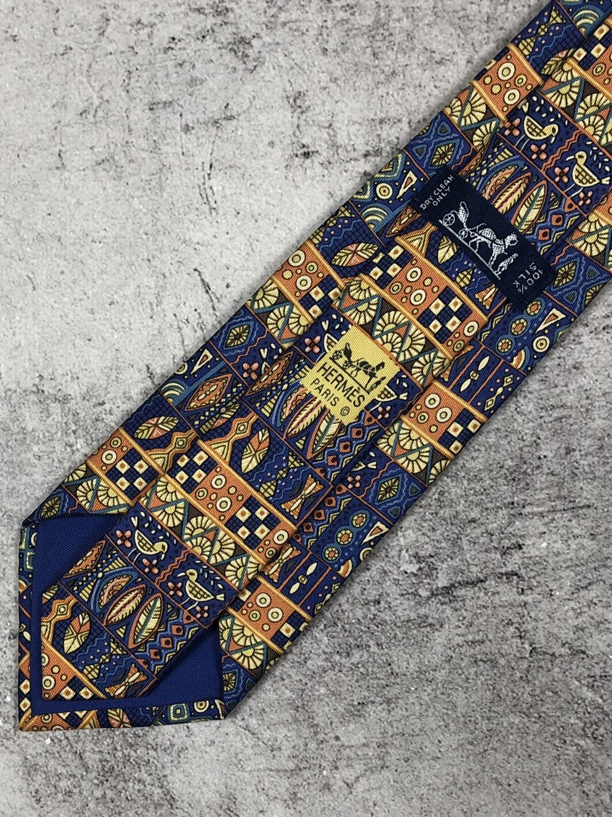 Hermes Hermes Paris Silk Tie Geometric Tribal Mosaic Bird Pattern Size ONE SIZE - 1 Thumbnail