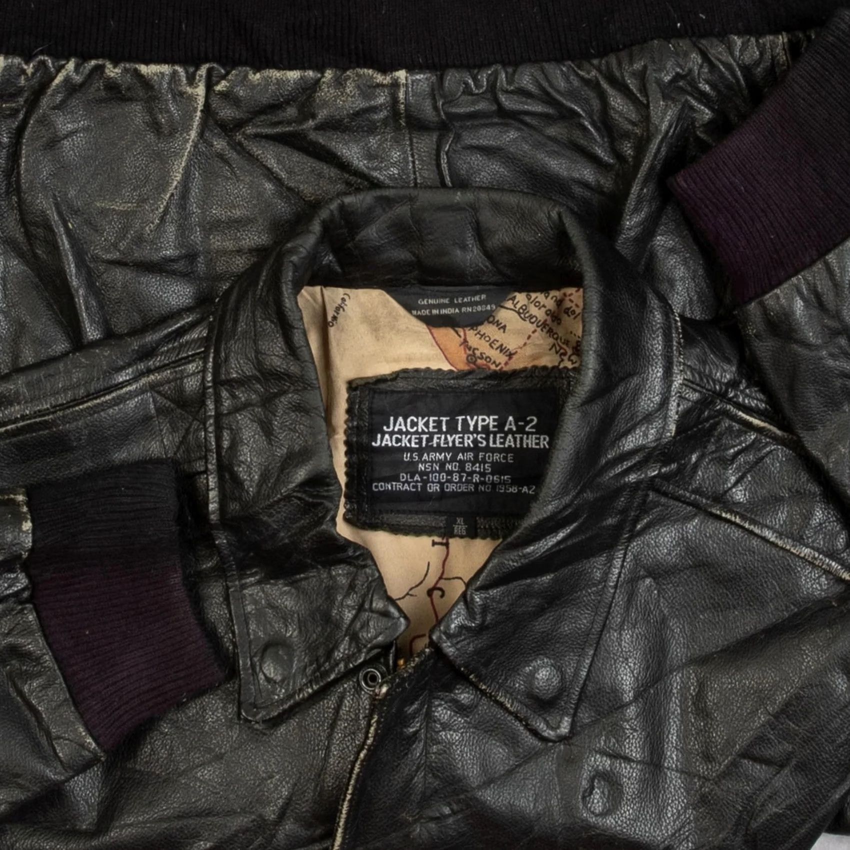 X-LARGE Vintage A-2 Leather Flight Jacket Men’s 1990s X-Large Black Bomber Jacket Size US XL / EU 56 / 4 - 5 Thumbnail