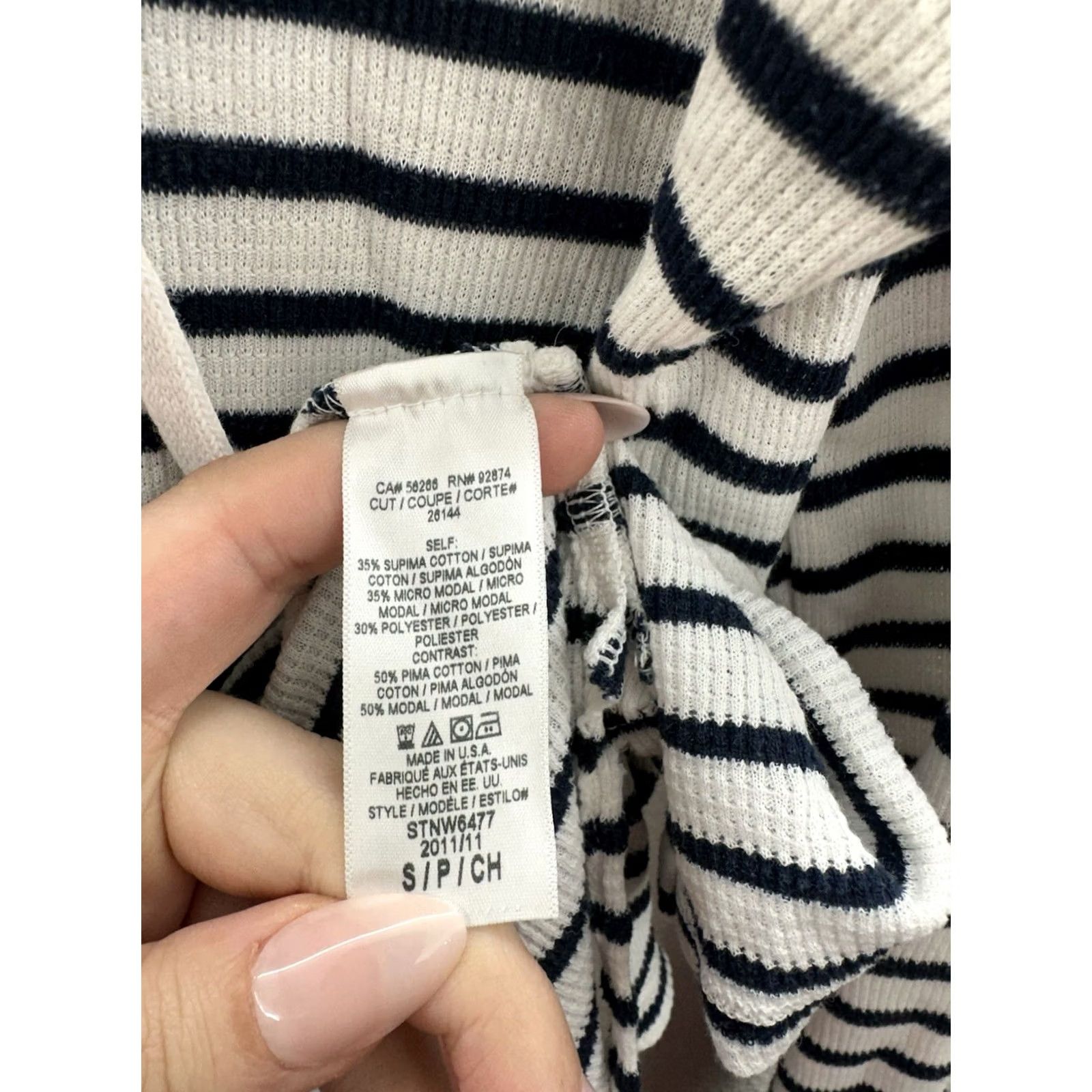 Splendid Small White Black Striped Long Sleeve Hooded Thin Womens Shirt Splendid Size S / US 4 / IT 40 - 6 Thumbnail