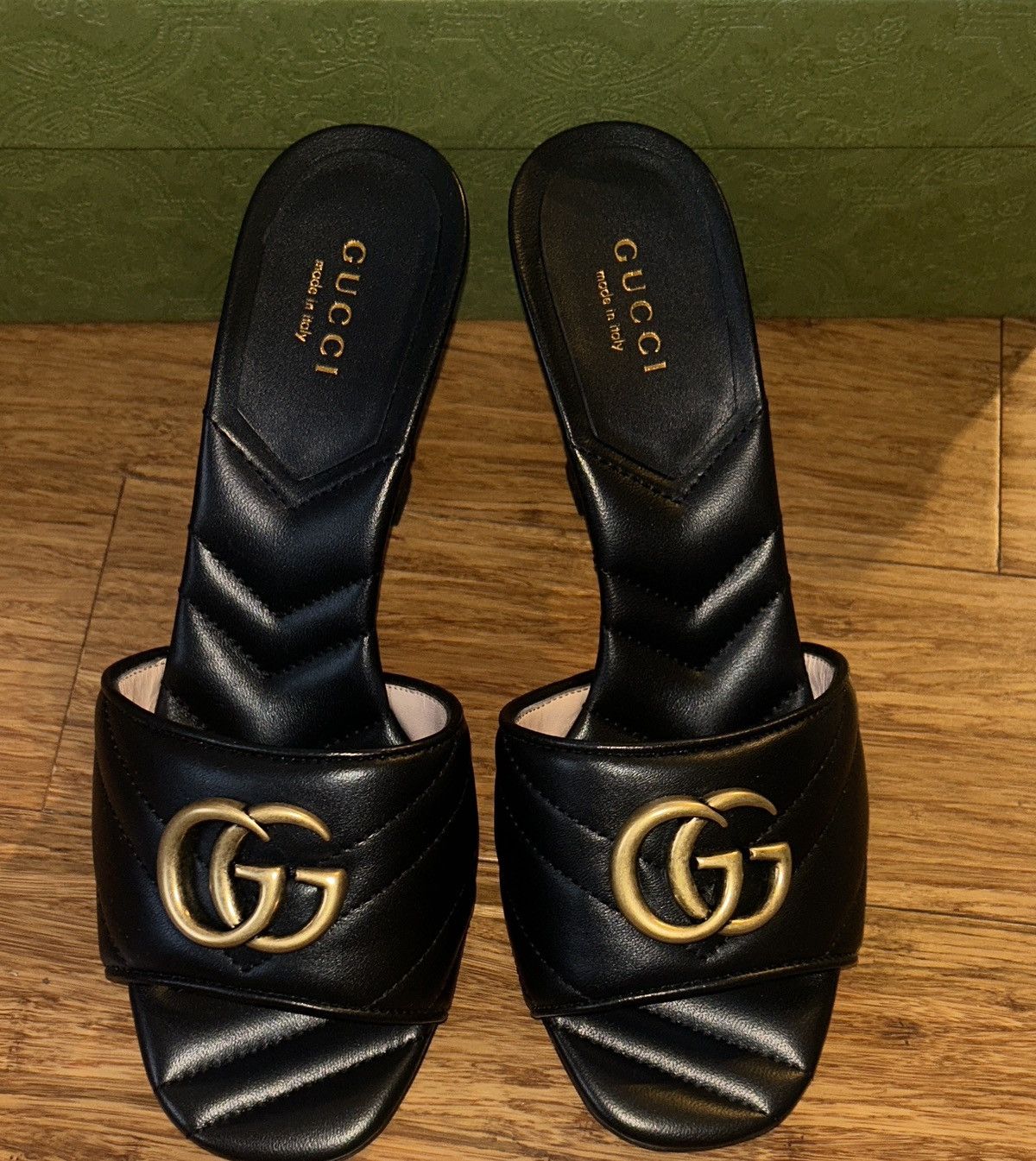 Gucci Gucci Double G Mid Heel Slide Sandal Black Nappa Charlotte Size US 6.5 / IT 36.5 - 2 Thumbnail