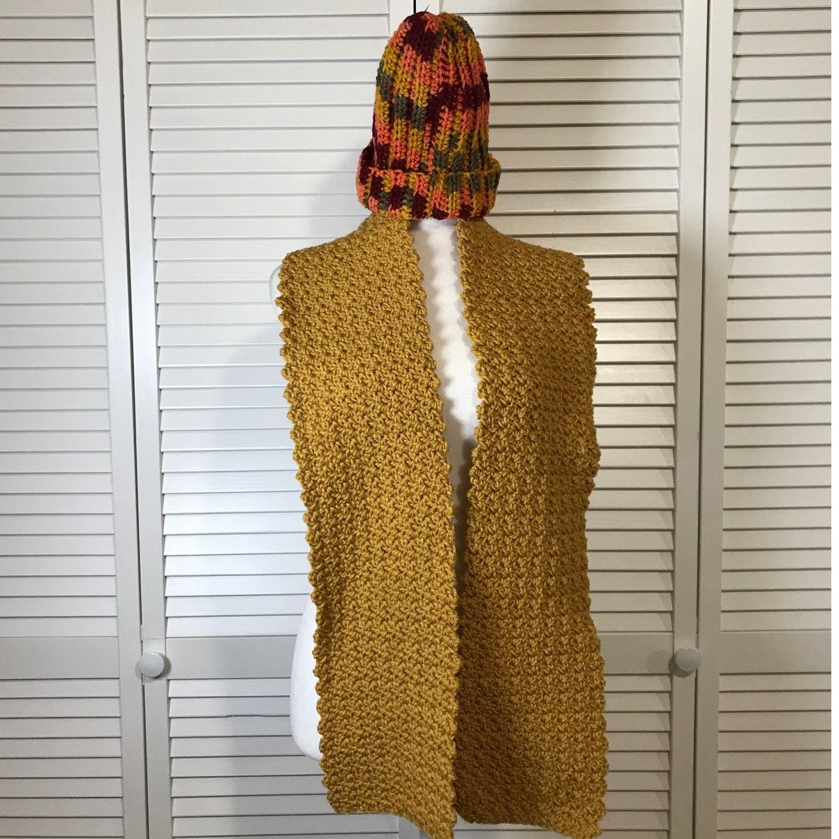 Handmade NWT Handmade Crocheted Multicolor Beanie & Scarf 62” Size ONE SIZE - 1 Thumbnail