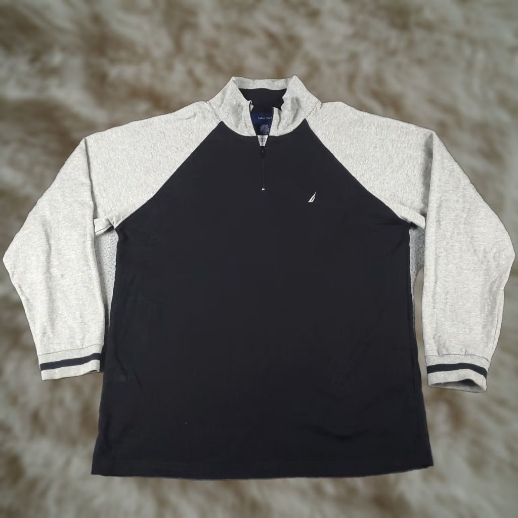 Nautica Nautica Mens Large Gray Black Casual 1/4 Zip Up Pullover Sweatshirt Size US L / EU 52-54 / 3 - 1 Thumbnail