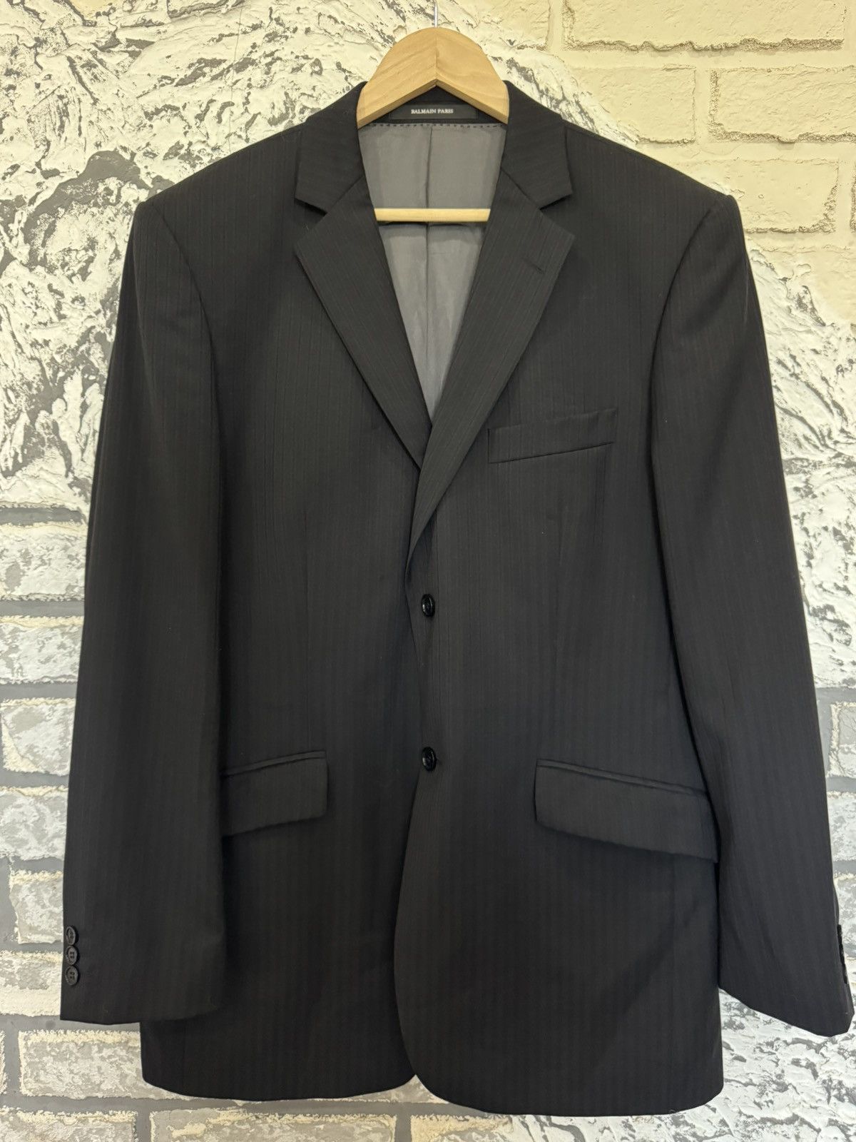 Balmain Paris Blazer Men's Suit Jacket Black Pin Stripe