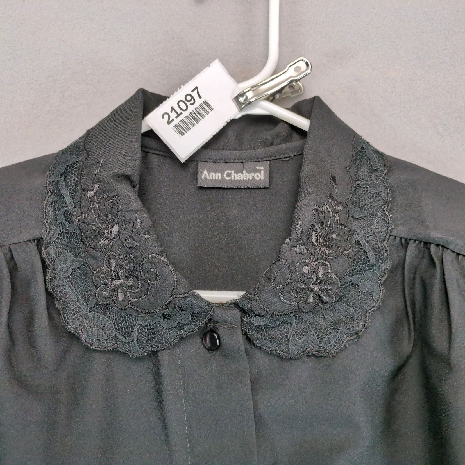 Vintage Ann Chabrol Black Blouse Women's L Lace Peter Pan Collar Size L / US 10 / IT 46 - 3 Thumbnail