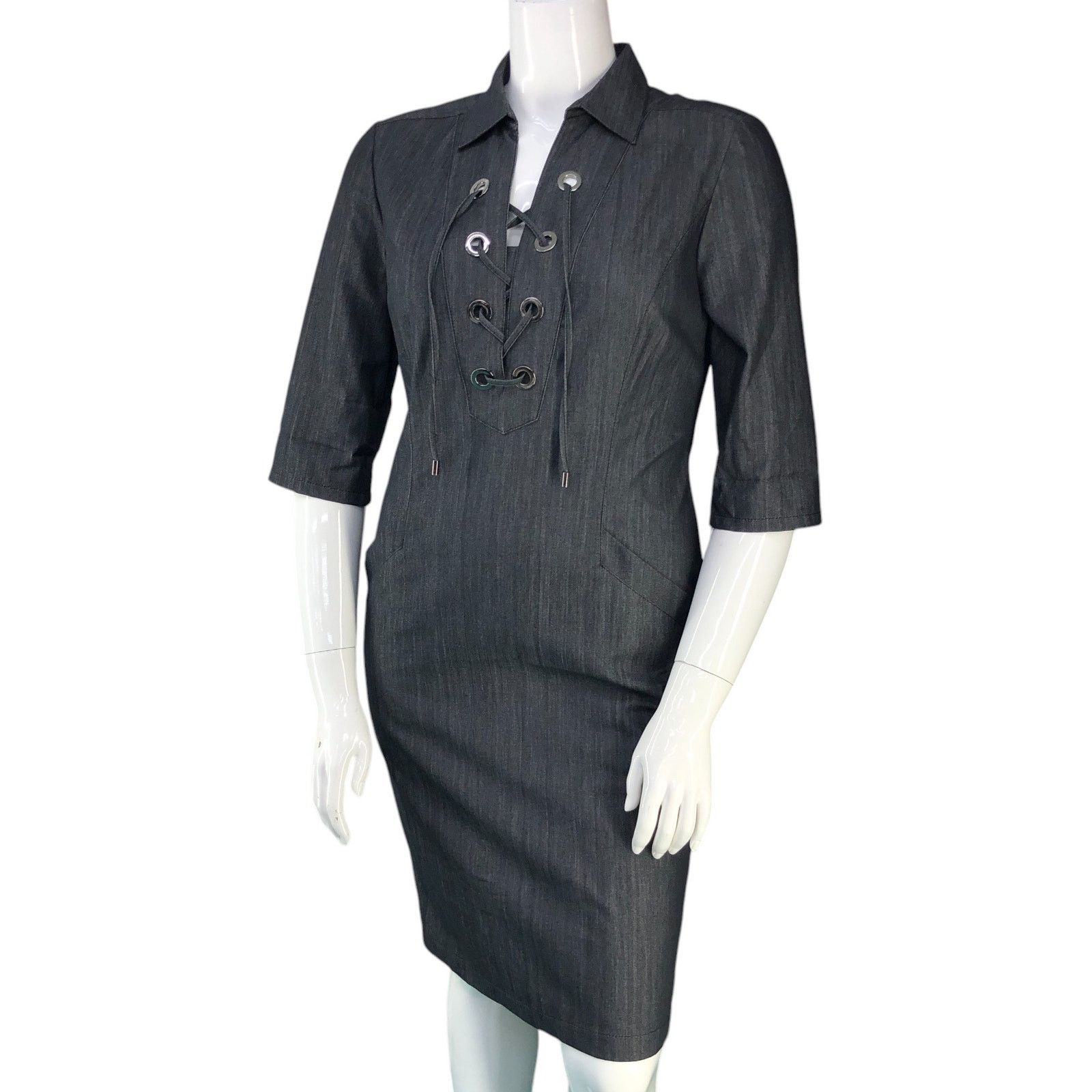 Lafayette 148 Lafayette 148 Size 8 Dress Nissa Lace Up Short Sleeve Grey Size M / US 6-8 / IT 42-44 - 1 Thumbnail