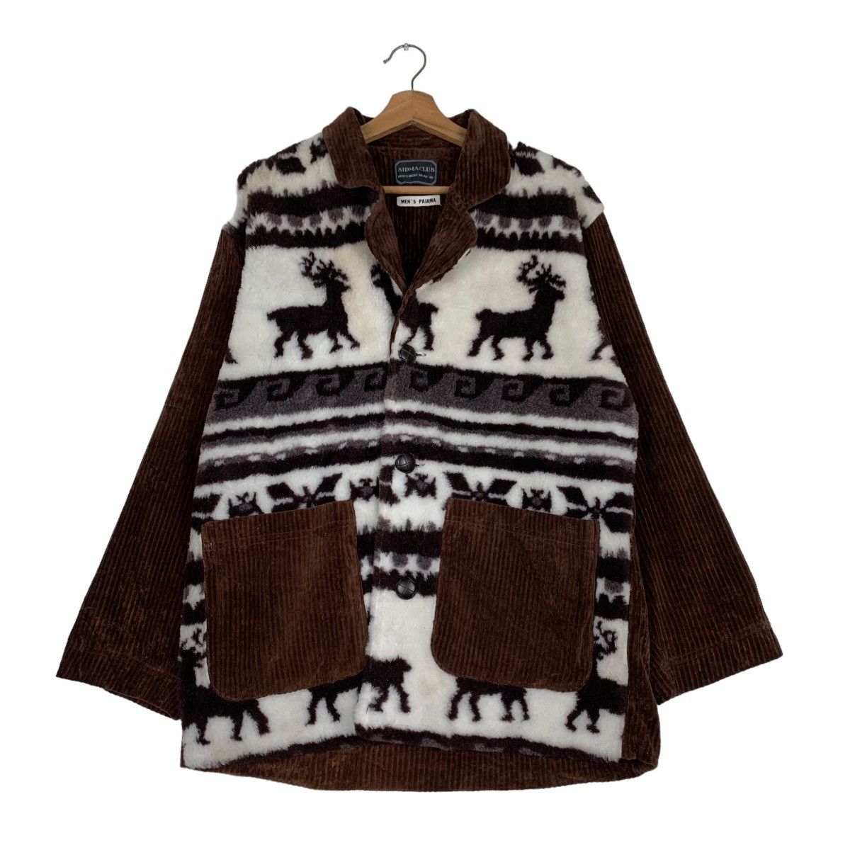 Japanese Brand AIDMA CLUB Fleece Printed Hybrid Corduroy Jacket #0456-C21 Size US M / EU 48-50 / 2 - 1 Thumbnail