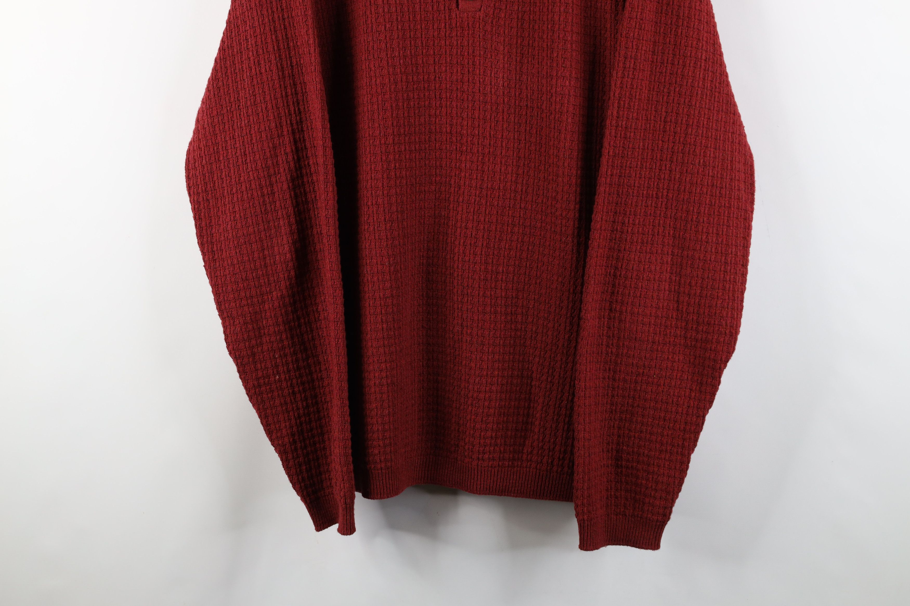 Vintage Vintage 90s Streetwear Waffle Knit Henley Sweater Red Size US L / EU 52-54 / 3 - 3 Thumbnail
