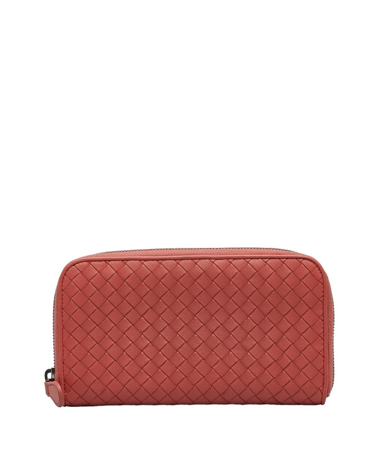 image of Bottega Veneta Intrecciato Leather Zip Around Wallet - Ab Condition in Pink, Women's