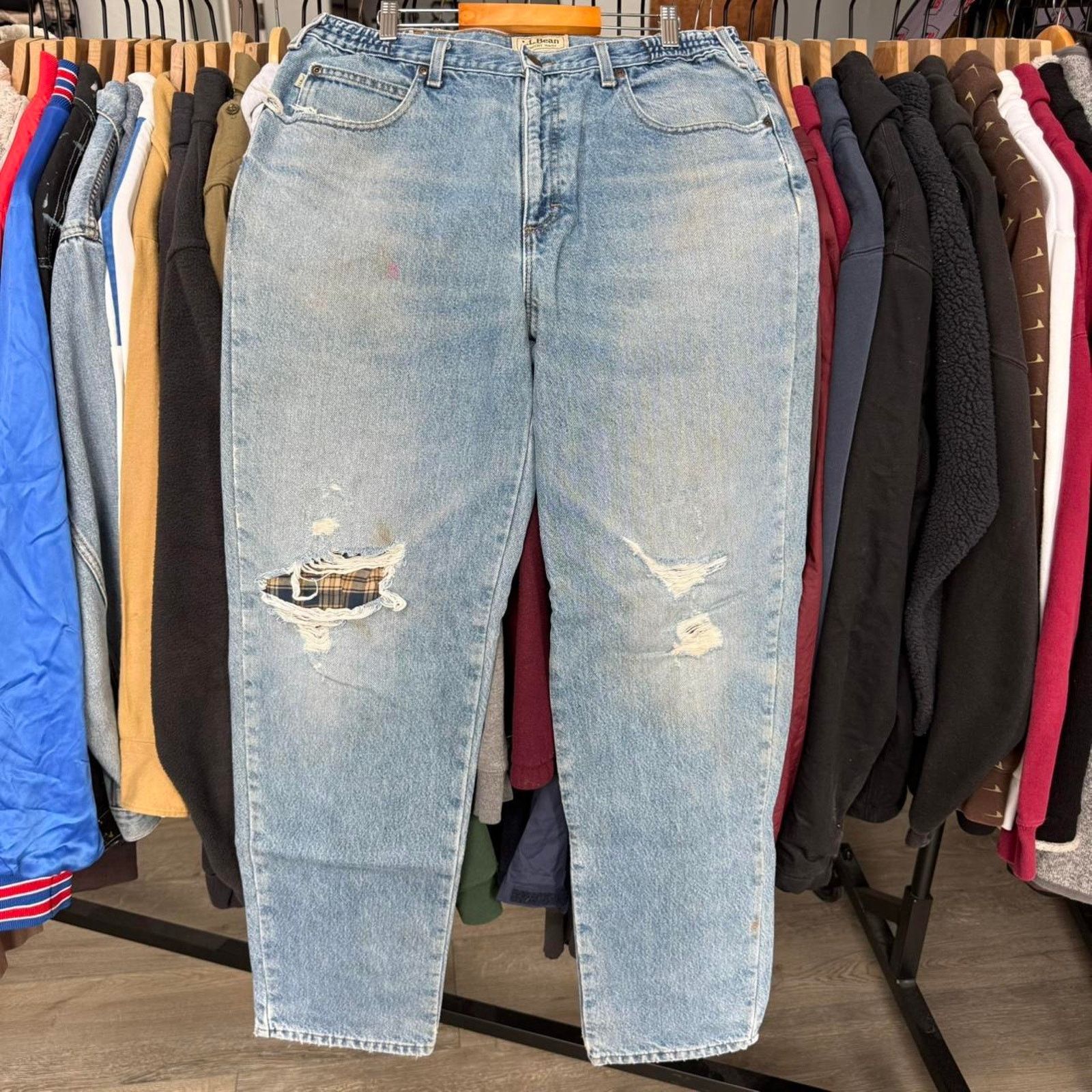 Other Vintage Y2K L.L.Bean Flannel Lined Distressed Jeans Size US 33 - 1 Thumbnail
