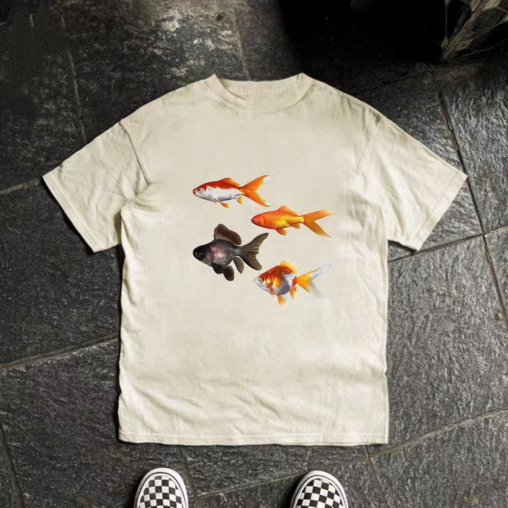 Vintage Beige casual retro goldfish print t-shirt Size US M / EU 48-50 / 2 - 1 Thumbnail