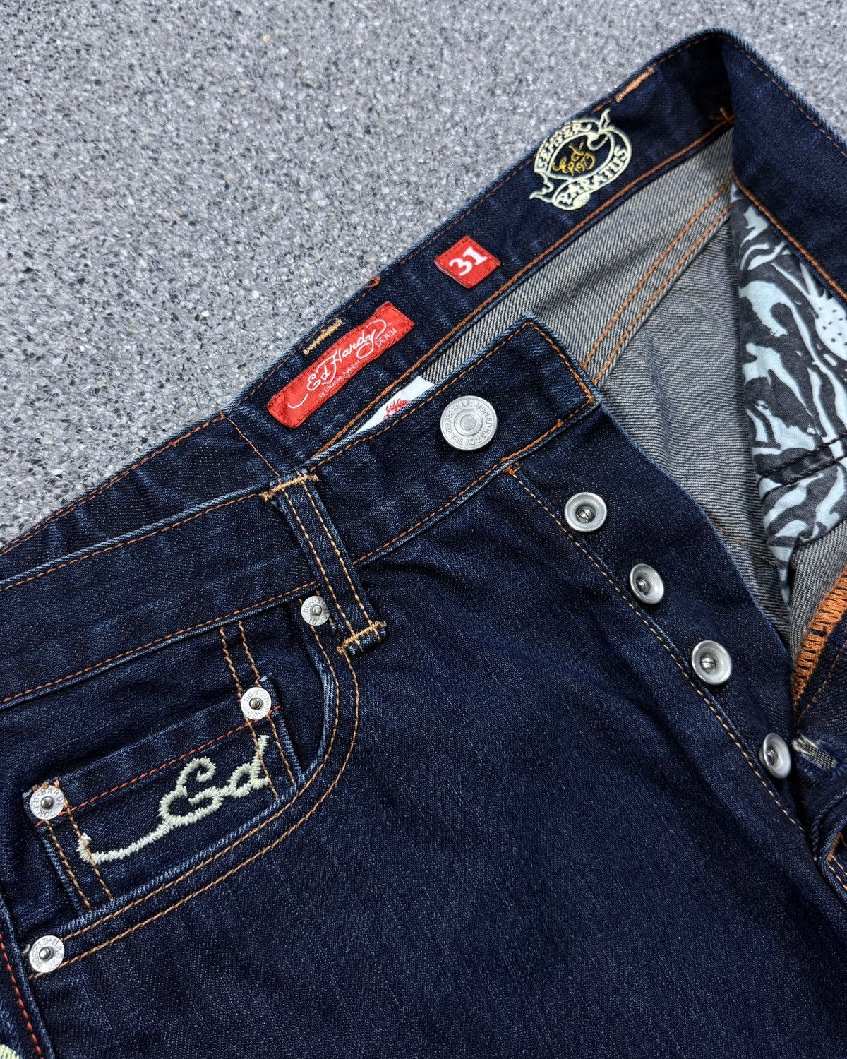 Ed Hardy Rare VTG Ed Hardy Wolf Embroidery Flare Jeans Size US 31 - 9 Thumbnail