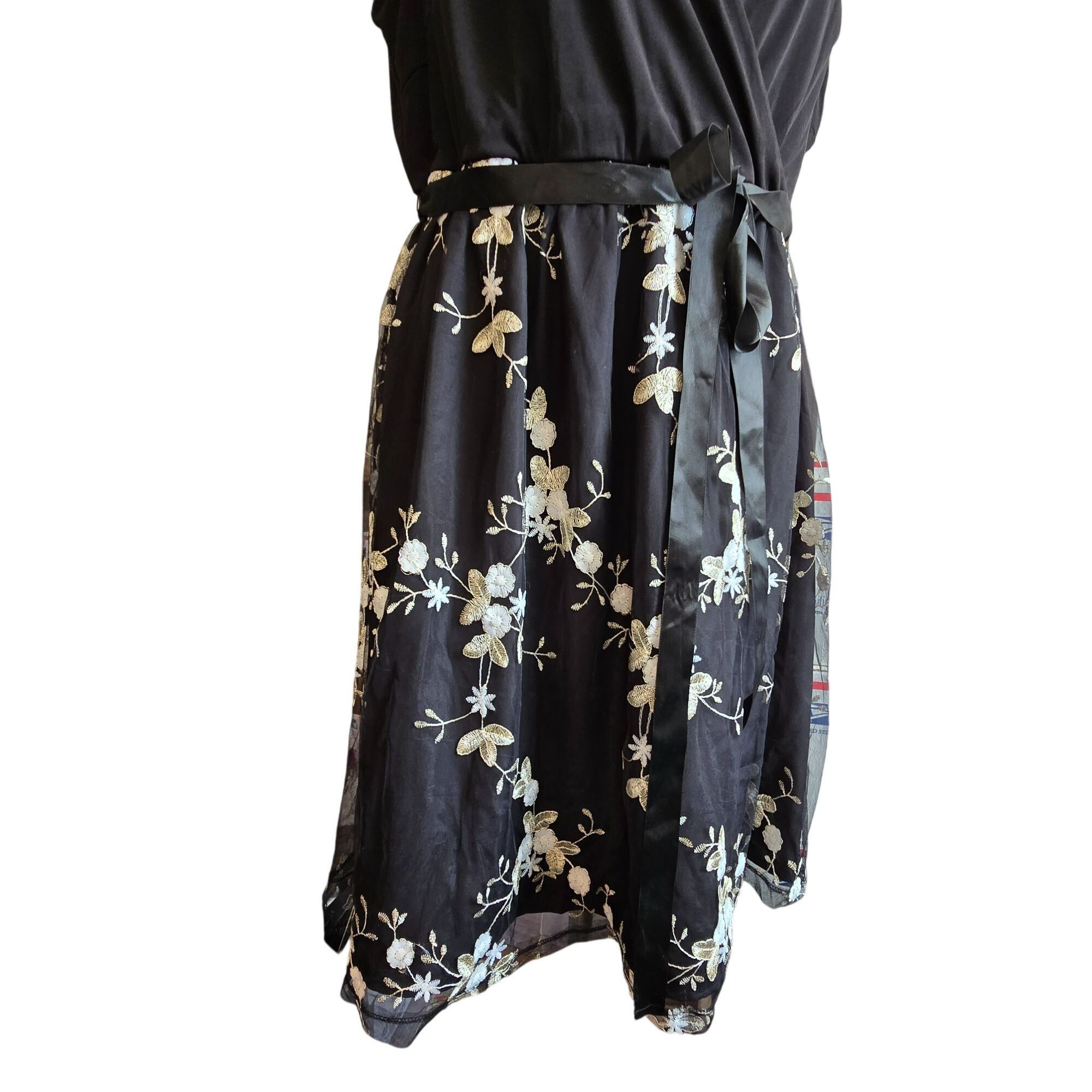 Other Womens Black Floral Sleeveless Wrap Dress 2X With Tie Waist Size XXL / US 16-18 / IT 52-54 - 7 Thumbnail