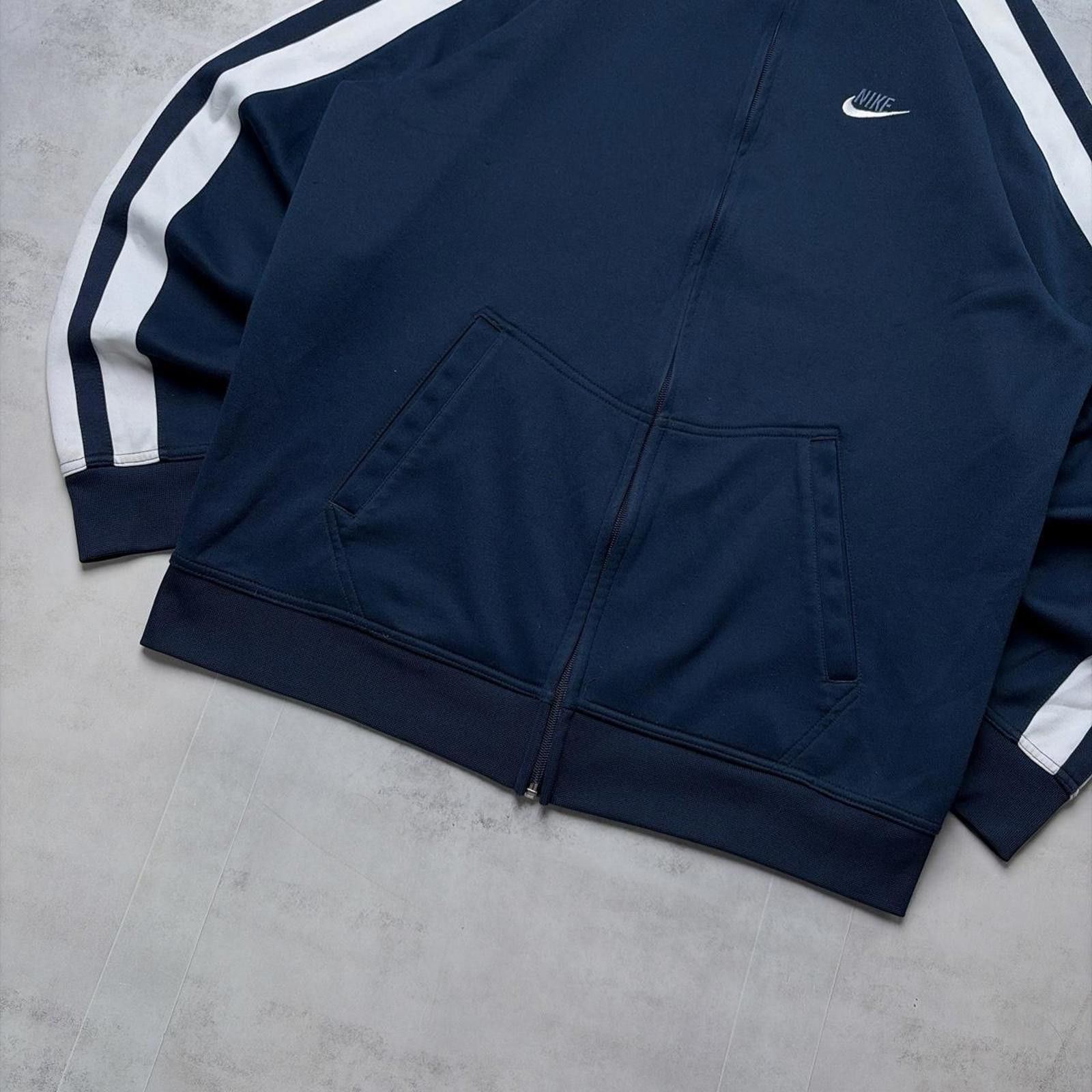 Nike Y2K Navy Nike Swoosh Grunge Striped Skater Track Jacket Size US XL / EU 56 / 4 - 4 Thumbnail