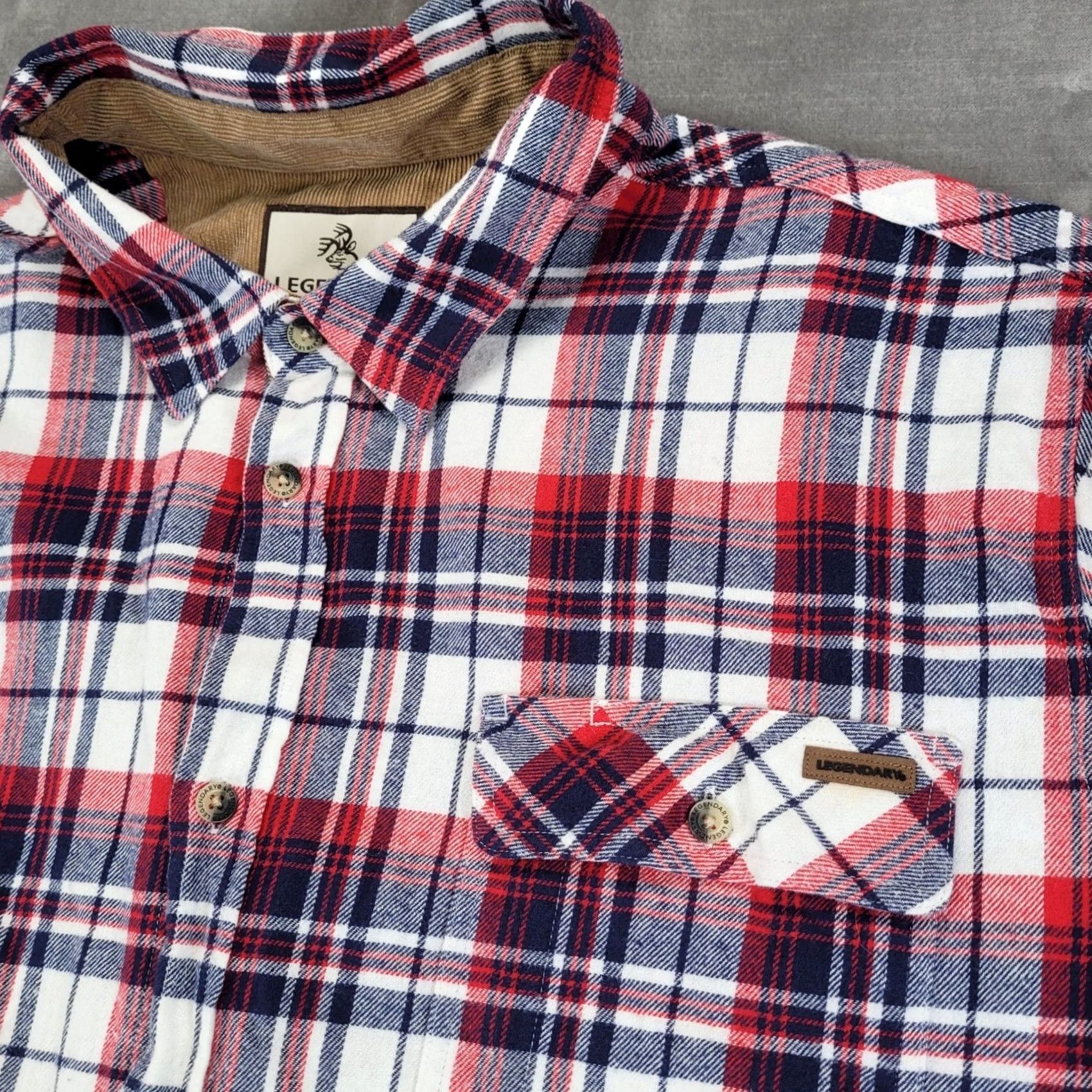 Vintage VINTAGE Legendary Whitetails Shirt 2XT Red White Blue Plaid Flannel Button Up Tall Regular Mens Hunter Workwear Casual Wool? Size US XXL / EU 58 / 5 - 2 Thumbnail