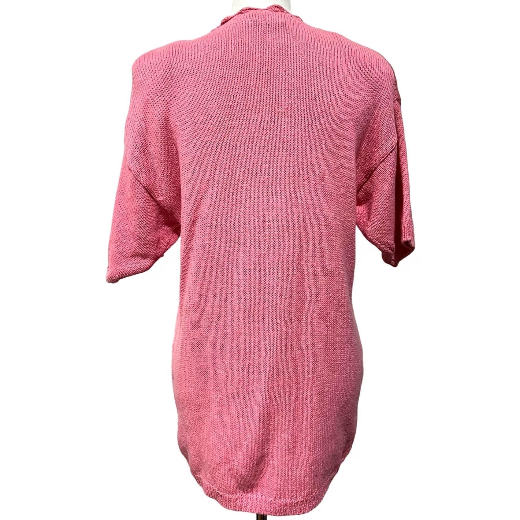 Vintage Chic Vintage Sweater Pink Cotton Floral Neckline V-Neck Shoulder Pads 80s 90s Womens Large Pullover Size L / US 10 / IT 46 - 5 Thumbnail