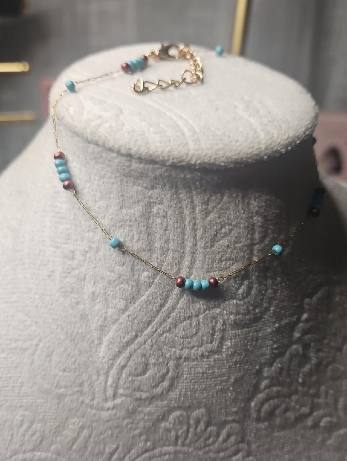 Other Delicate Anklet with Turquoise and Rose Beads Size ONE SIZE - 1 Thumbnail