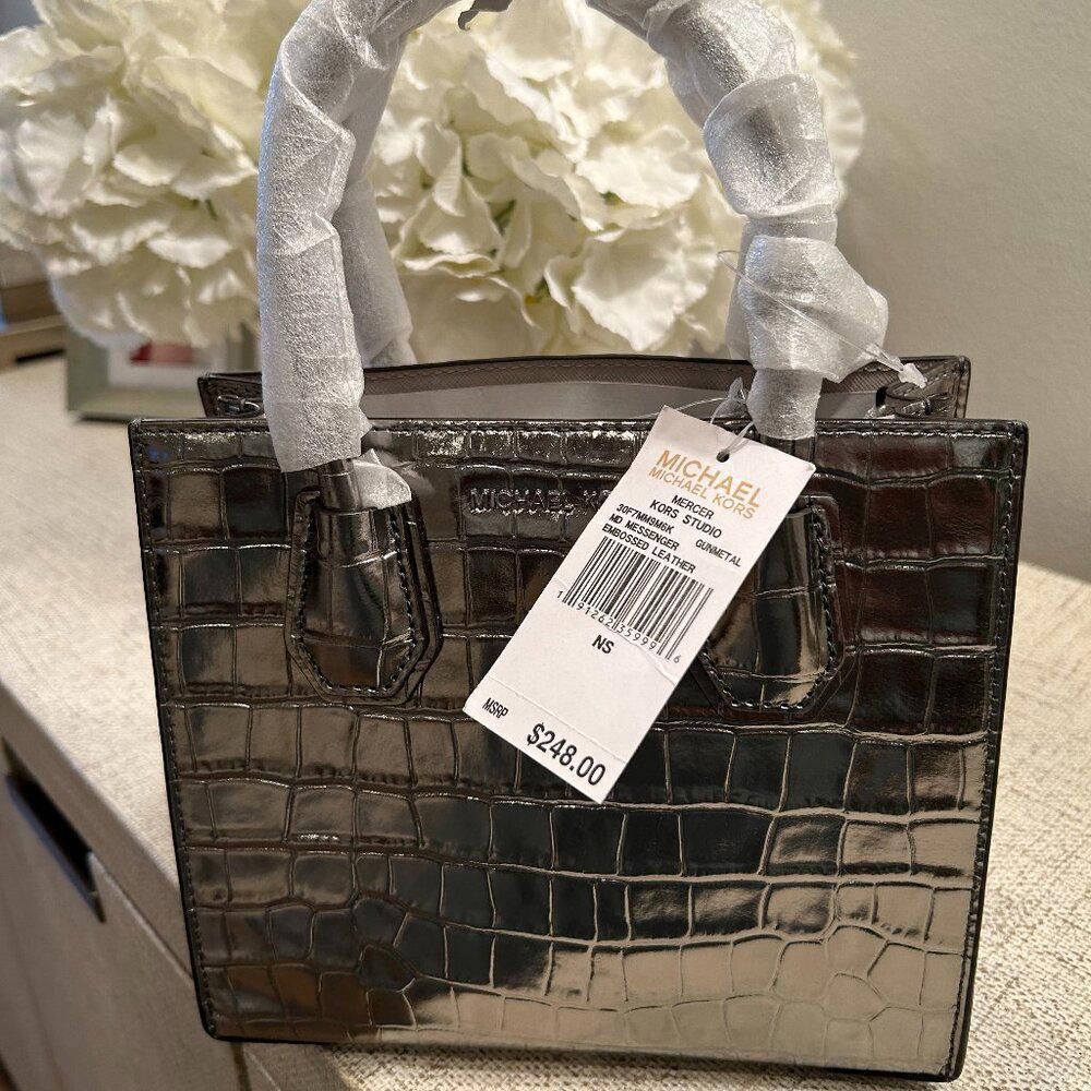 Michael Kors MICHAEL Michael Kors Croc Embossed Messenger Gunmetal Bag Size ONE SIZE - 1 Thumbnail