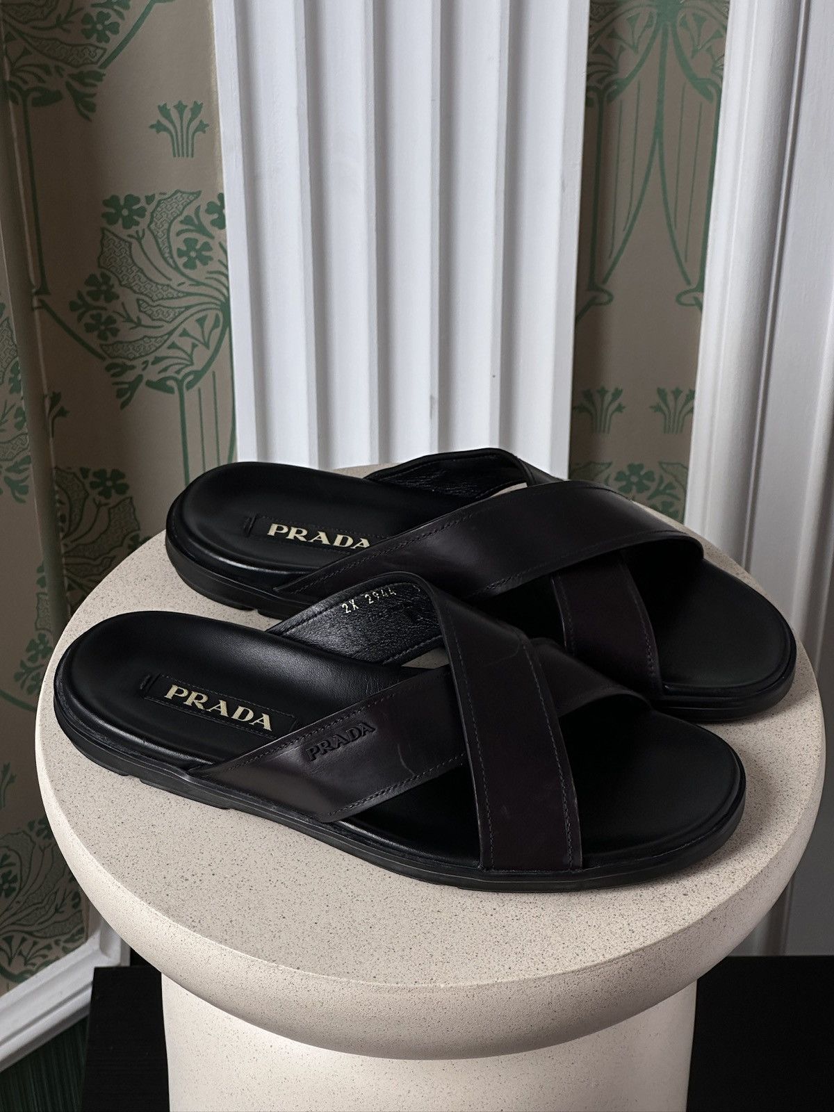 Prada RPADA Sandals Saffiano Leather Black Size: US 9/ EU 43 Size US 9 / EU 42 - 9 Thumbnail