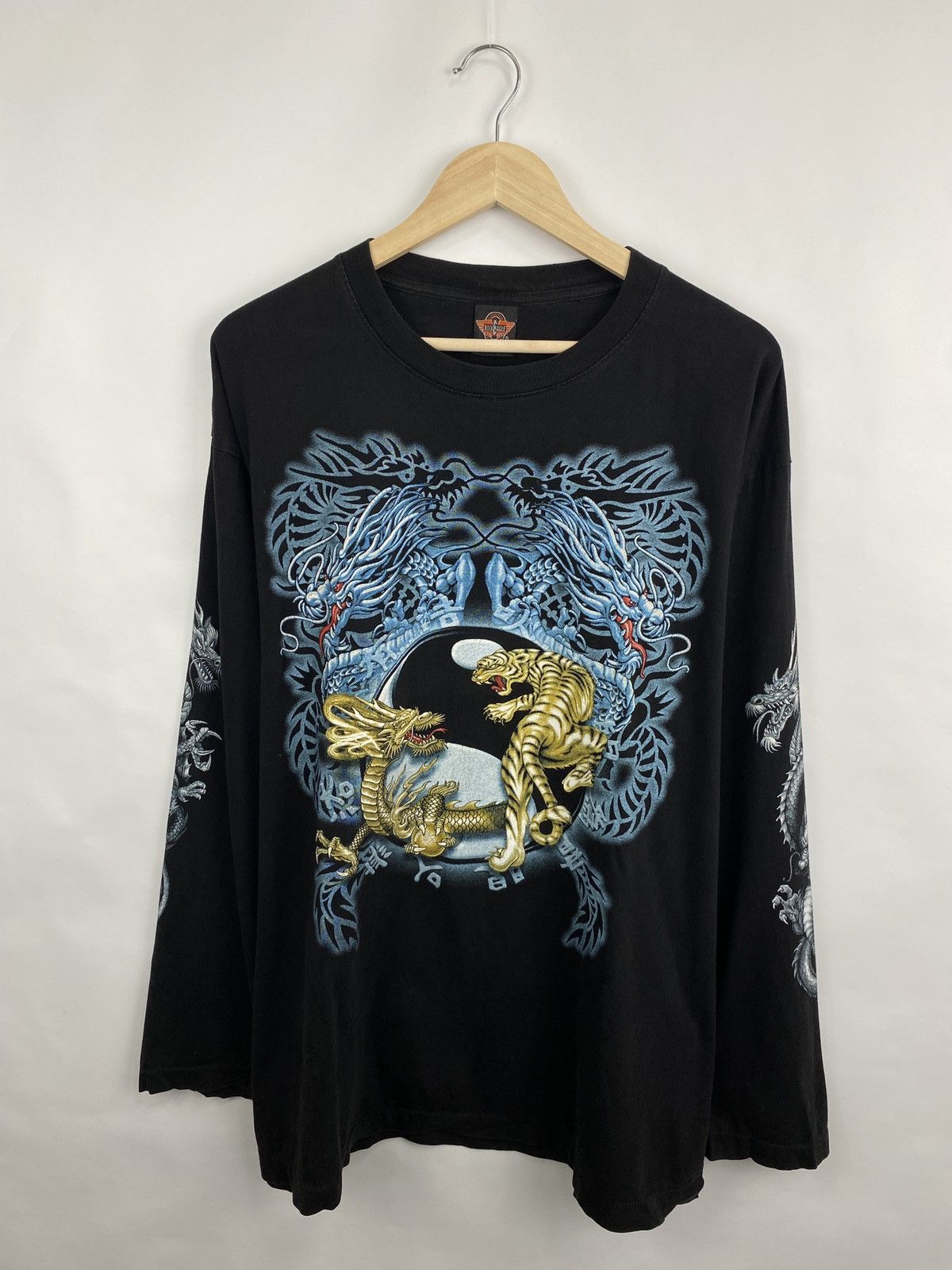 Japanese Brand 🇯🇵☯️ Vintage 90s Yin Yang Japan Tiger Dragon Long Sleeve Size US XL / EU 56 / 4 - 3 Thumbnail