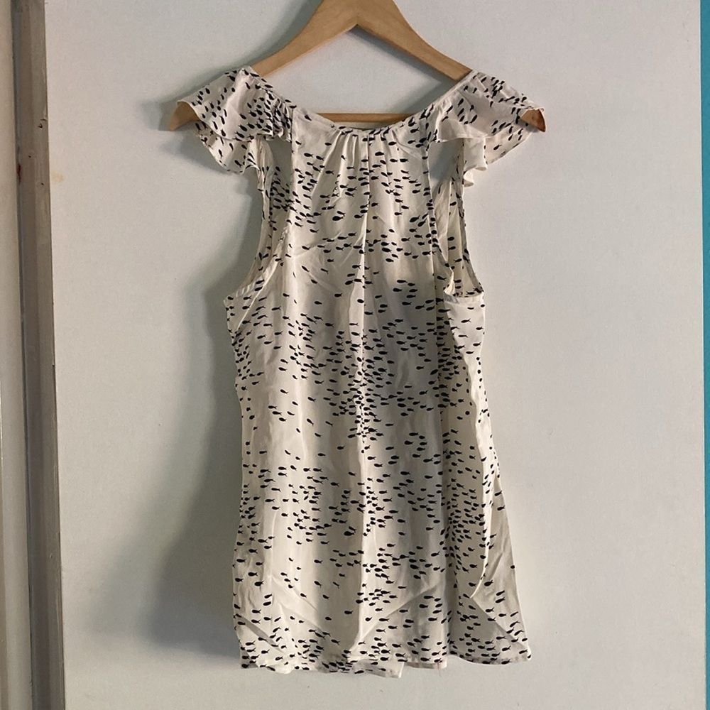 Cynthia Rowley Cynthia Vincent Twelfth Street Silk Flutter Cap Sleeve Tank Sz S Blouse w/ Fish Size S / US 4 / IT 40 - 7 Thumbnail