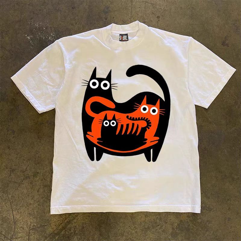 Vintage White loose stitched cat print short sleeve t-shirt Size US M / EU 48-50 / 2 - 1 Thumbnail