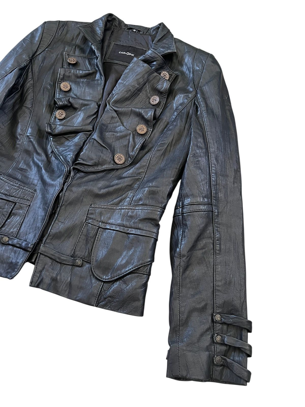 Genuine Leather Carlopik 🇮🇹 Steampunk Sheepskin Napoleon Leather Jacket Size XS / US 0-2 / IT 36-38 - 5 Thumbnail