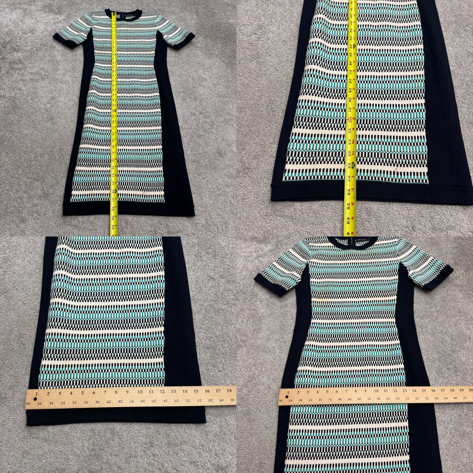 Karen Millen Karen Miller Textured Knit Midi Shift Dress Womens L Black Teal Geometric Size L / US 10 / IT 46 - 9 Thumbnail