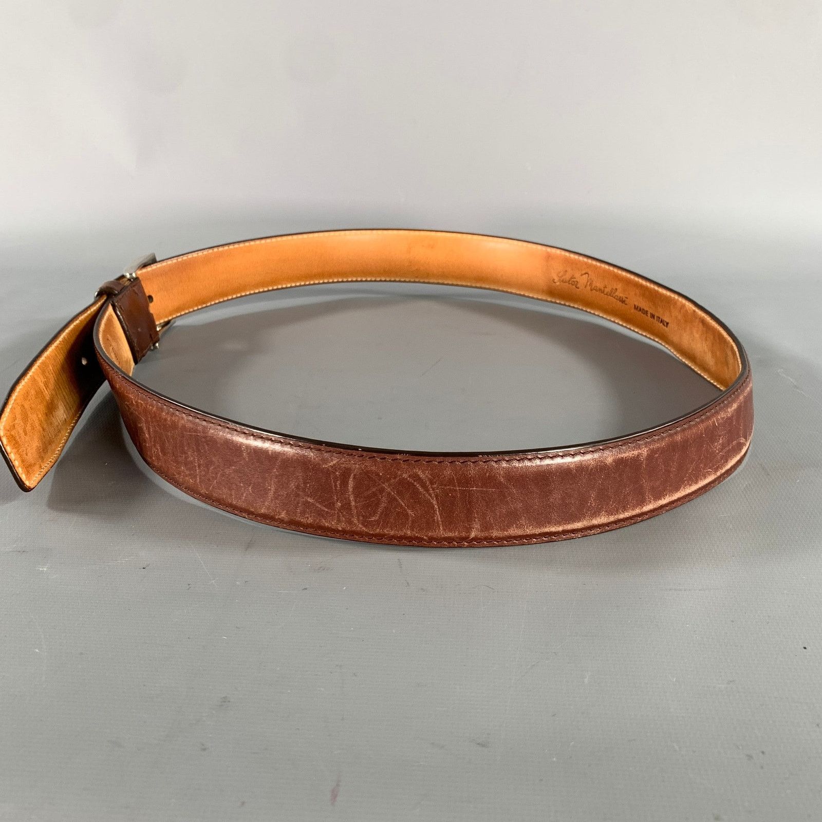 Sutor Mantellassi SUTOR MANTELLASSI Size 38 Brown Distressed Leather Belt Size 38 - 4 Thumbnail