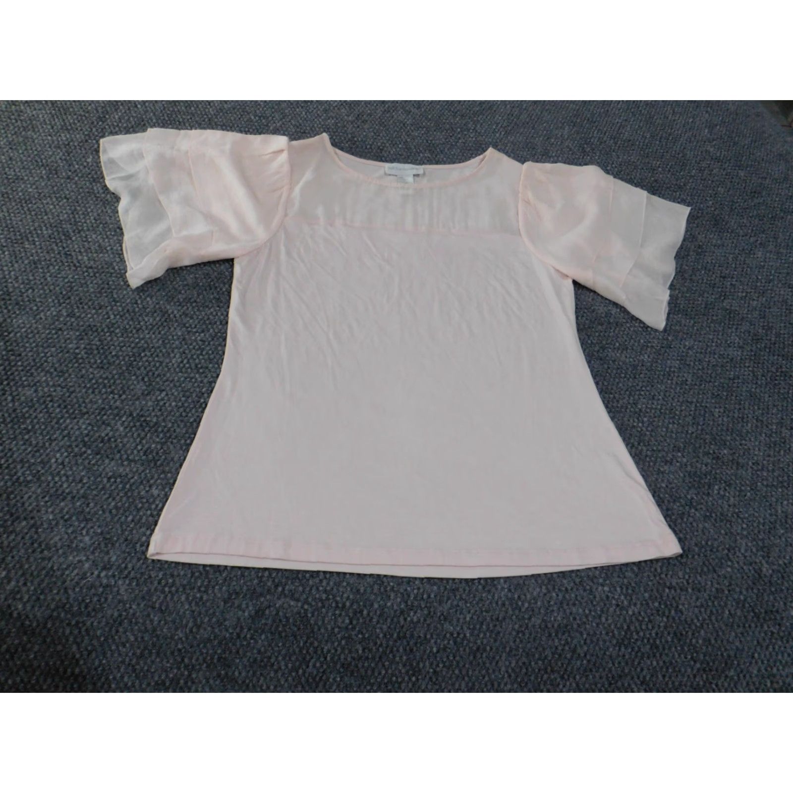Soft Surroundings Soft Surroundings Blouse L Pink Silk Rayon Bell Sleeve Crew Neck Pullover Ruffle Casual Womens Size L / US 10 / IT 46 - 2 Thumbnail