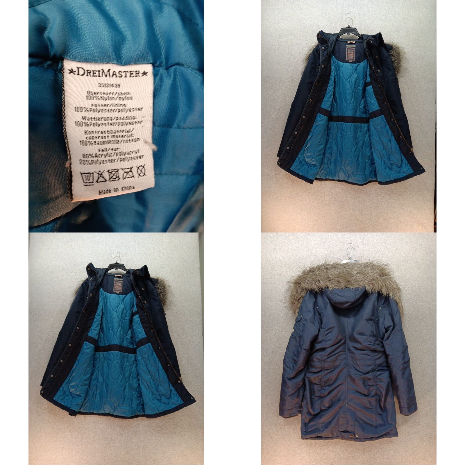 Vintage Dreimaster Women's Jacket Puffer XL Navy Blue Parka Designer Coat Size XL / US 12-14 / IT 48-50 - 10 Thumbnail