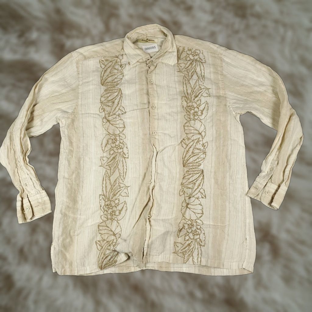 Tommy Bahama Tommy Bahama Shirt Mens L Beige Striped Linen Button-Up Long Sleeve Shirt Size US L / EU 52-54 / 3 - 1 Thumbnail