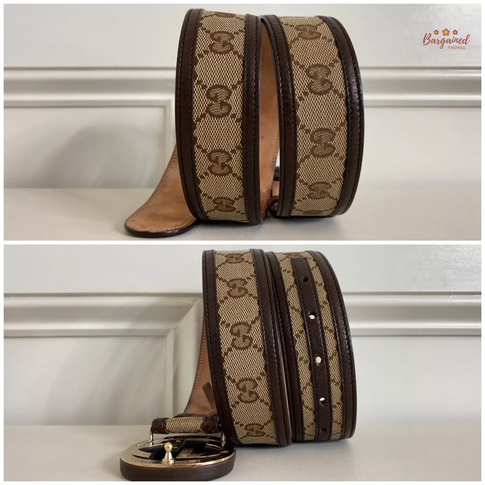 Gucci GUCCI Monogram Canvas Bamboo Interlocking G Buckle Belt Size 28 - 5 Thumbnail