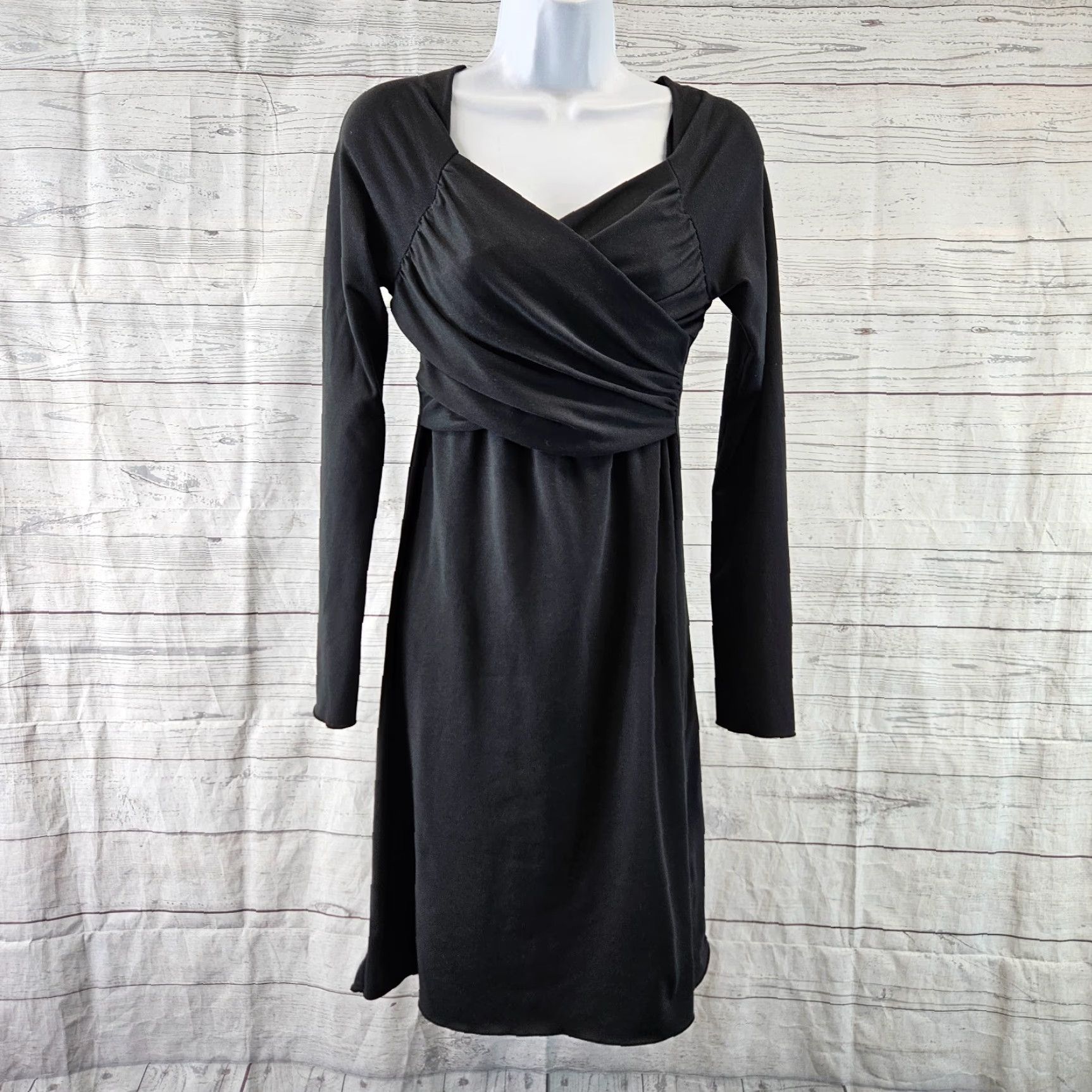Prana prAna Womens Dress Tally Sz Small Solid Black Long Sleeve Crossover Front Size S / US 4 / IT 40 - 2 Thumbnail