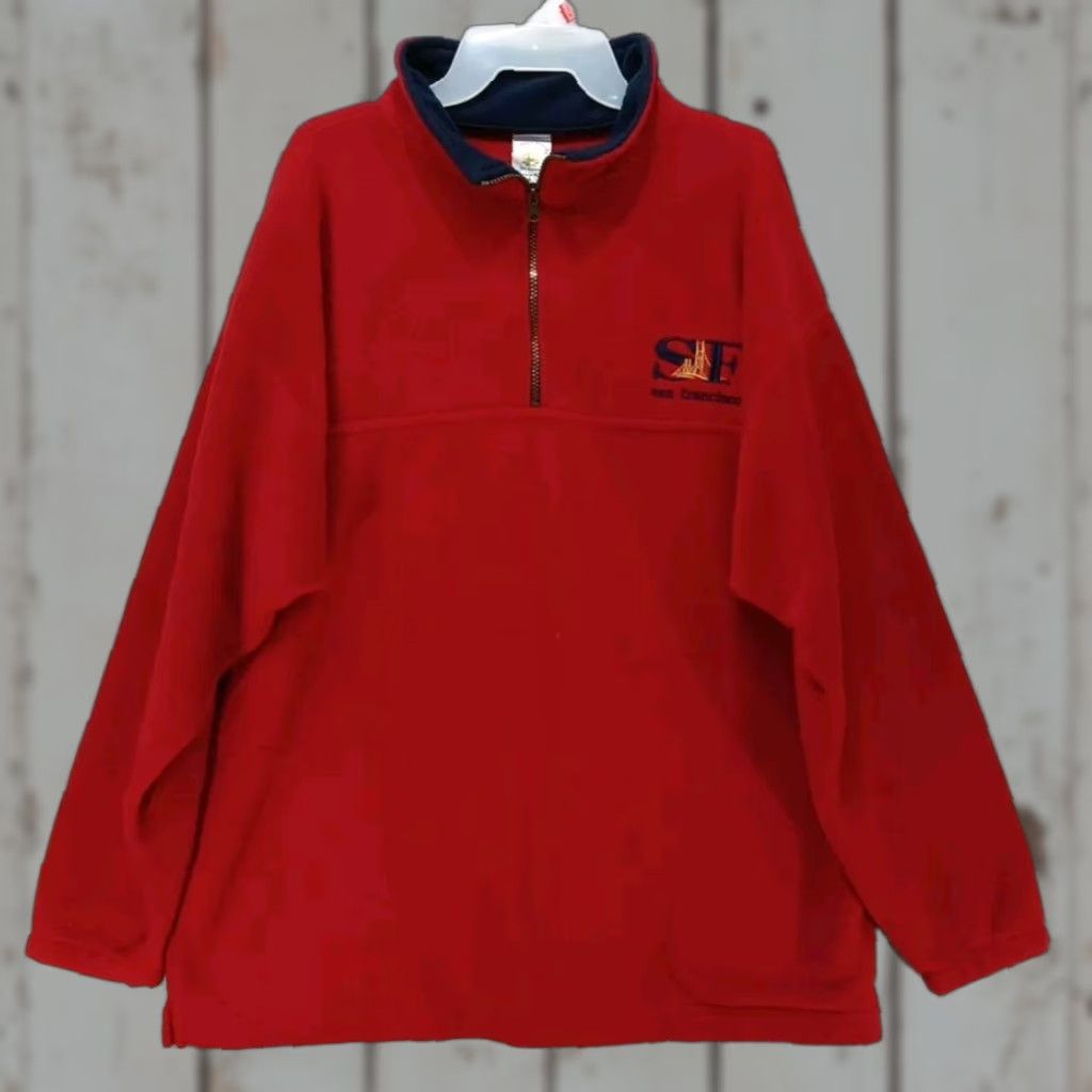 Vintage VINTAGE San Francisco Golden Gate Bridge Embroidered Fleece Pullover Red L 1/4 Zip Mens Sweater Size US L / EU 52-54 / 3 - 1 Thumbnail