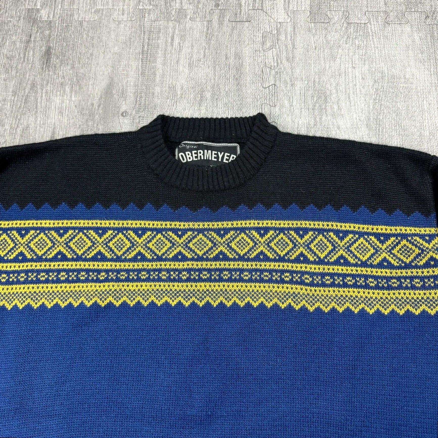 Obermeyer VINTAGE OBERMEYER SKI SWEATER WOOL BLEND PULLOVER FAIR ISLE BLUE BLACK YELLOW XL MENS Size US XL / EU 56 / 4 - 2 Thumbnail