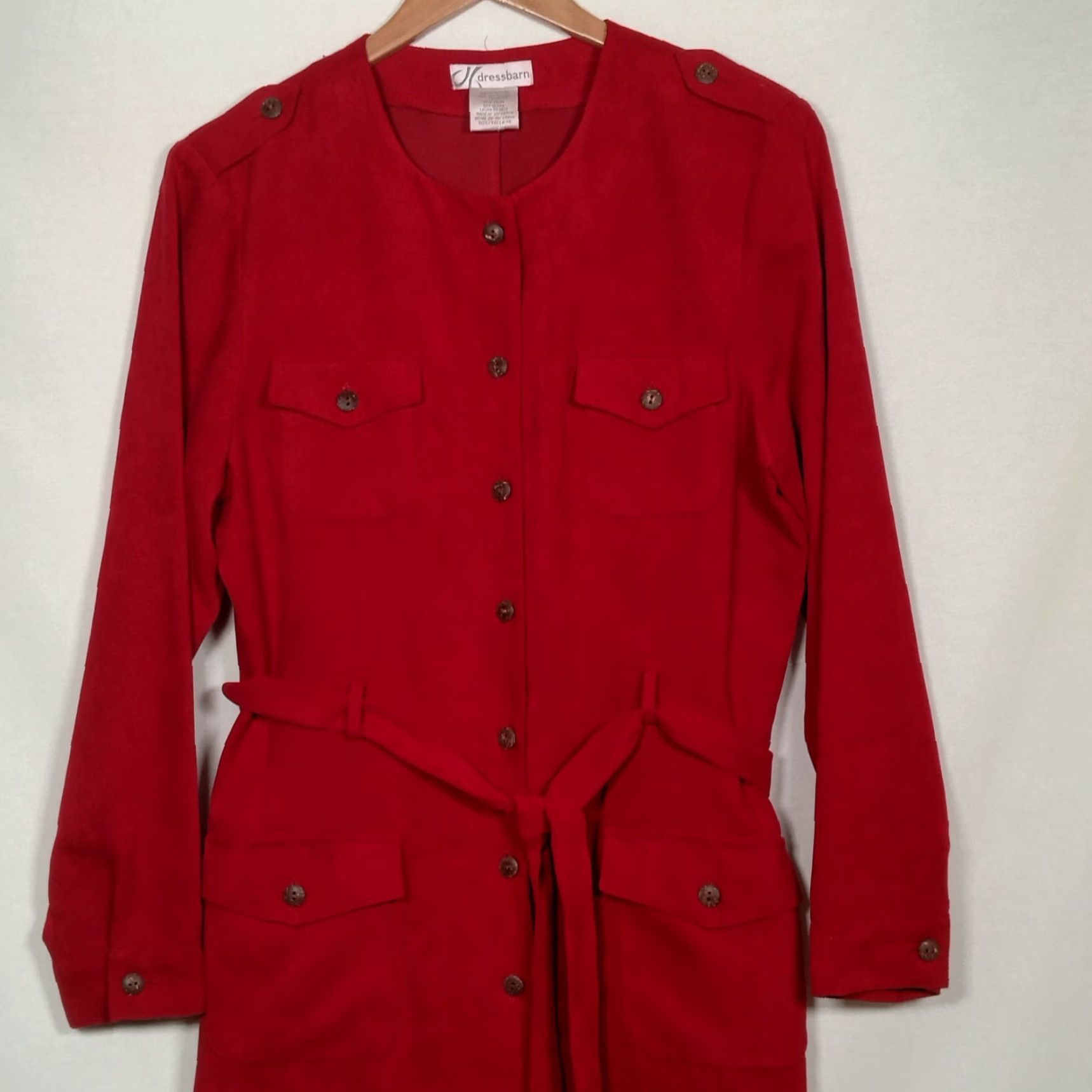 Vintage VINTAGE Dressbarn Dress 14 Red Microsuede Long Sleeve Button Up Belted Office Wear Dress Size XL / US 12-14 / IT 48-50 - 5 Thumbnail