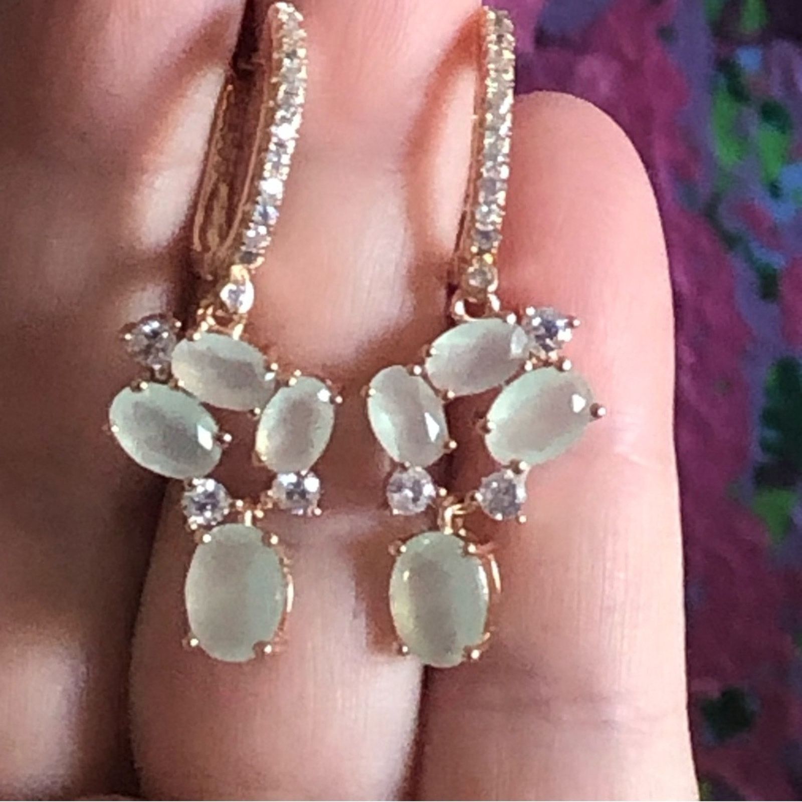 Jewelry Exquisite light sage green CZ rose gold earrings NI Size ONE SIZE - 8 Thumbnail
