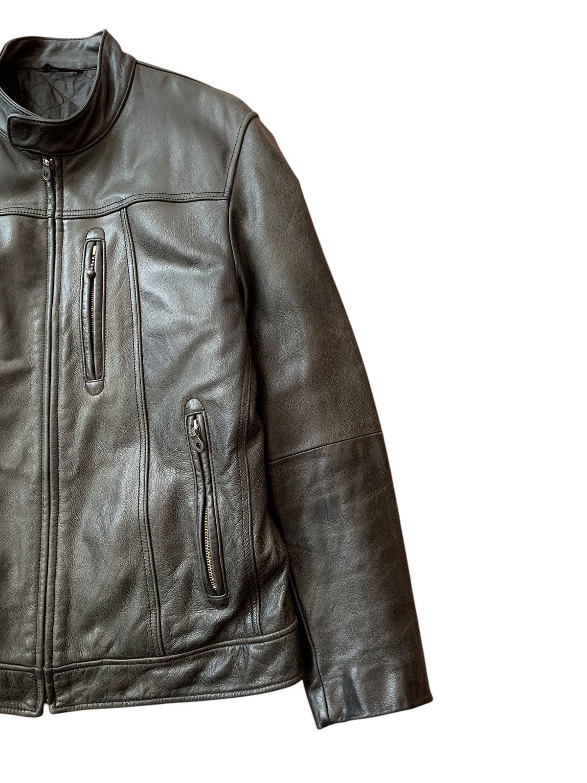 Genuine Leather × Uniqlo 🔥VTG UNIQLO COWHIDE LEATHER BIKERS JACKET Size US L / EU 52-54 / 3 - 3 Thumbnail