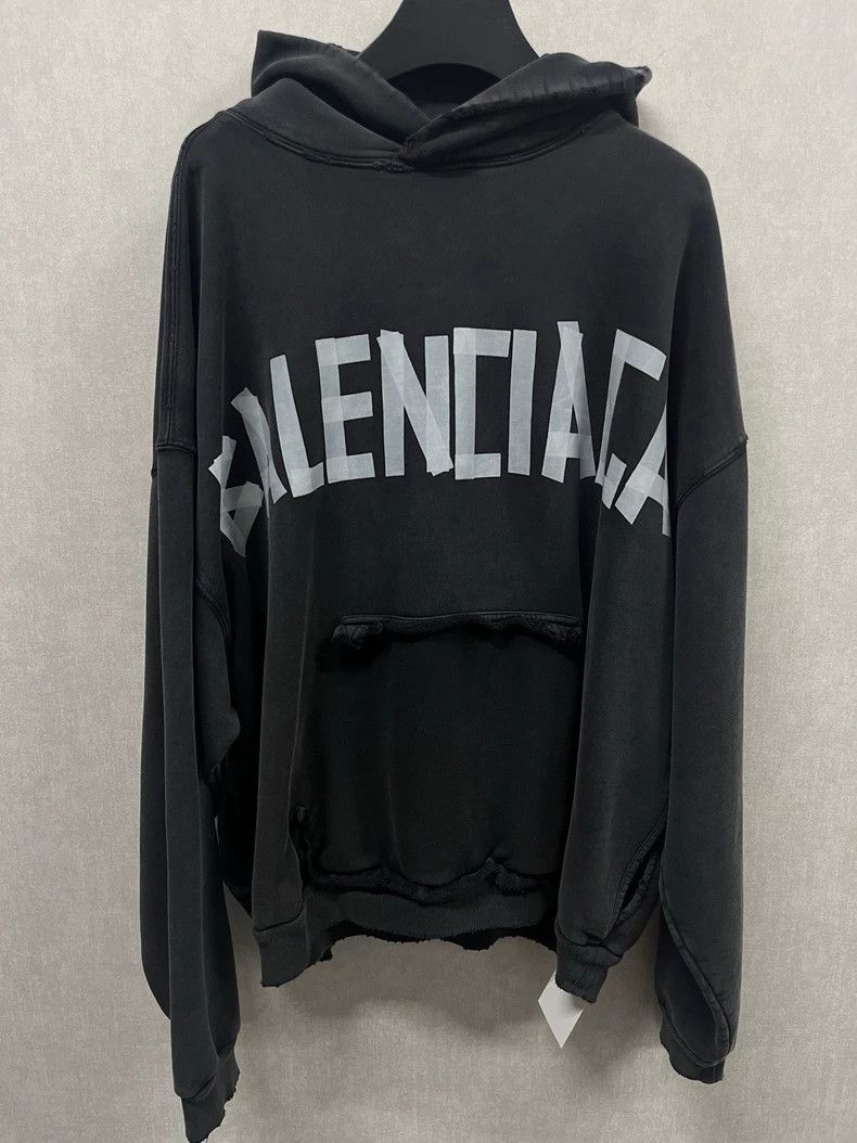 Balenciaga Balenciaga Silver Duct Tape Logo Embossed Hoodie, Size L Size US L / EU 52-54 / 3 - 1 Thumbnail