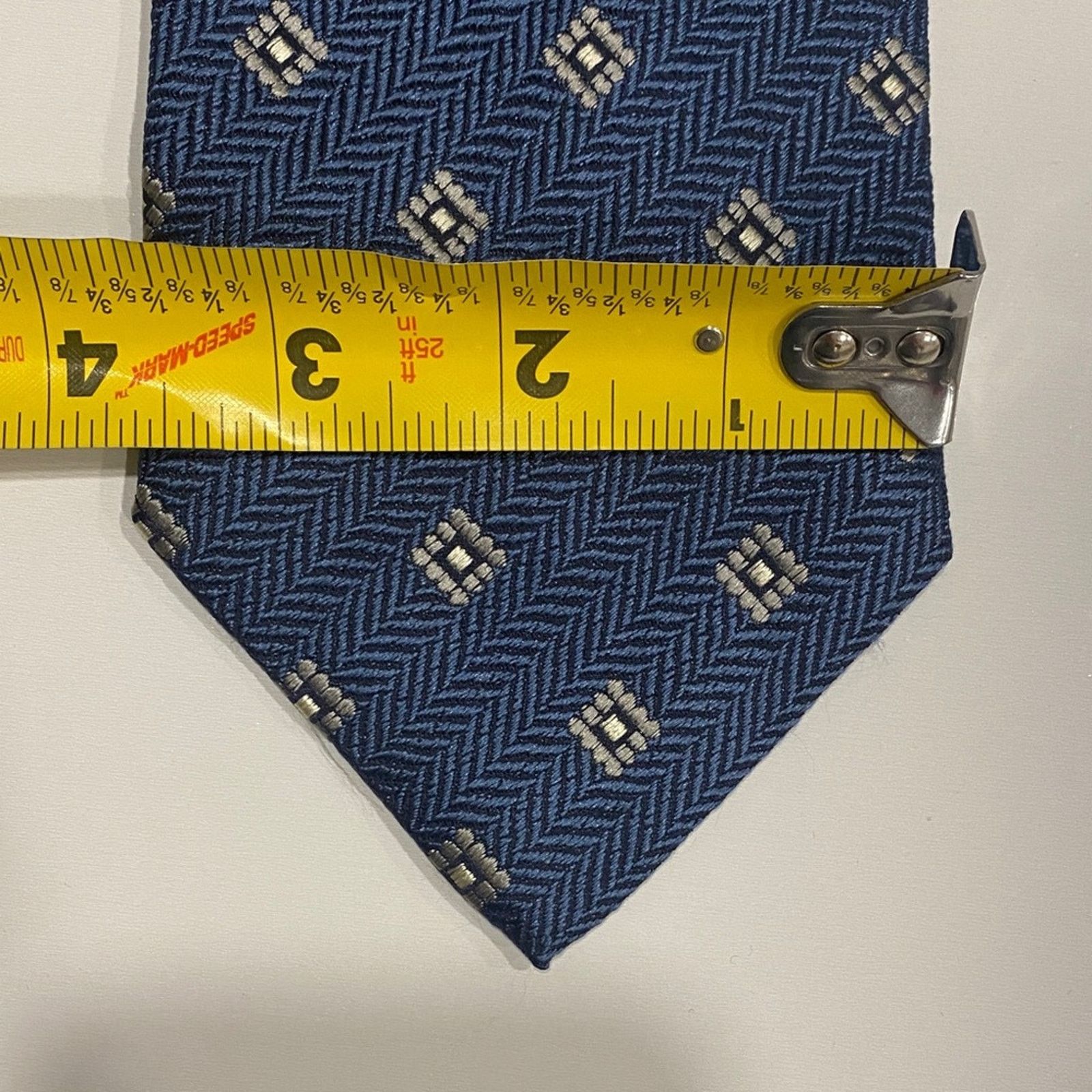 Ermenegildo Zegna Ermenegildo Zegna Navy and White Patterned Tie Size 36 - 6 Thumbnail