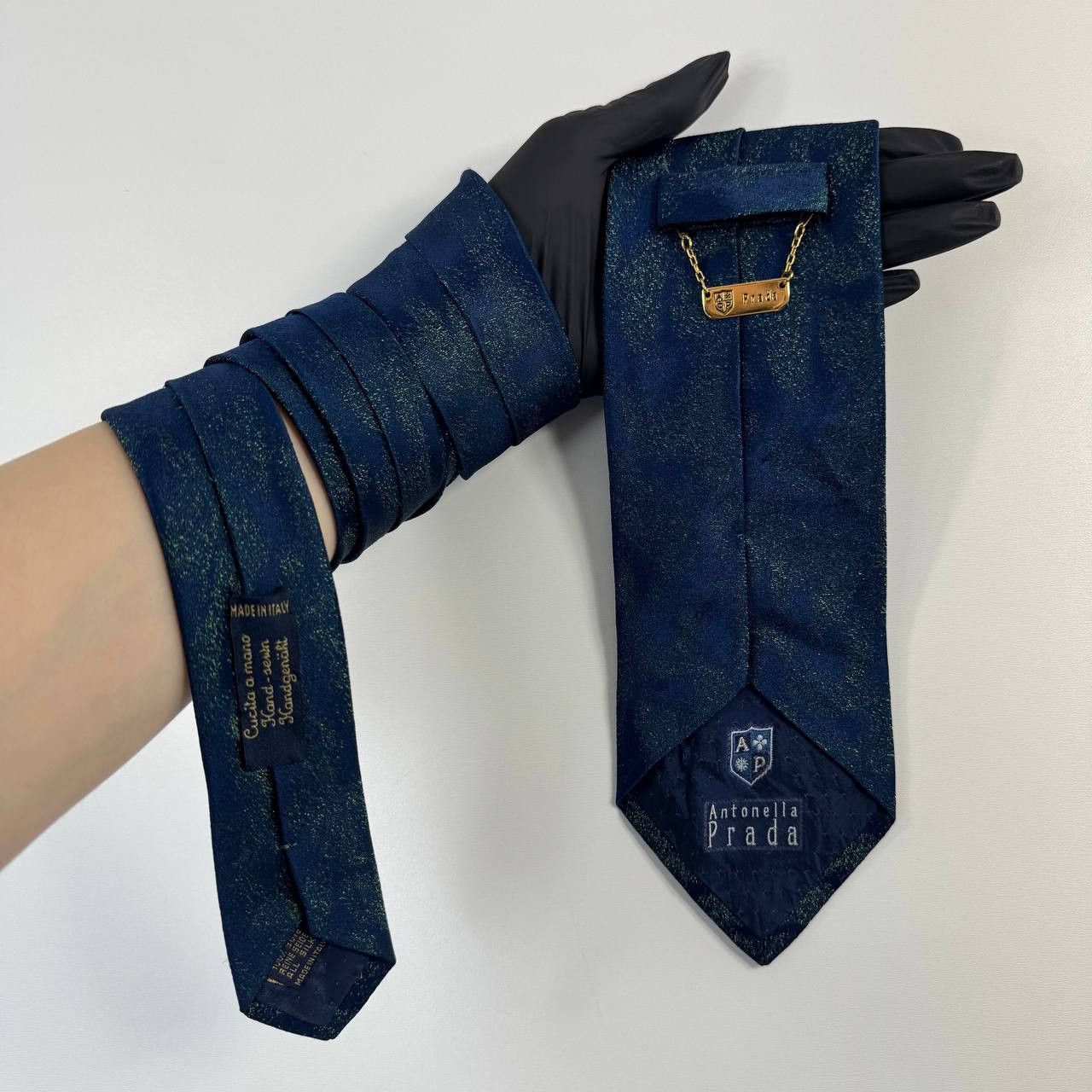 Prada Antonella Prada Handmade Vintage Silk Tie BlueTextured Italy Size ONE SIZE - 2 Thumbnail