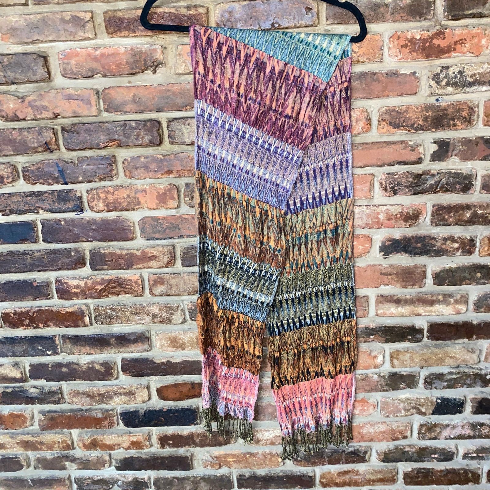 Other Women's Multicolored Printed Fringed Rectangle Scarf Size ONE SIZE - 1 Thumbnail