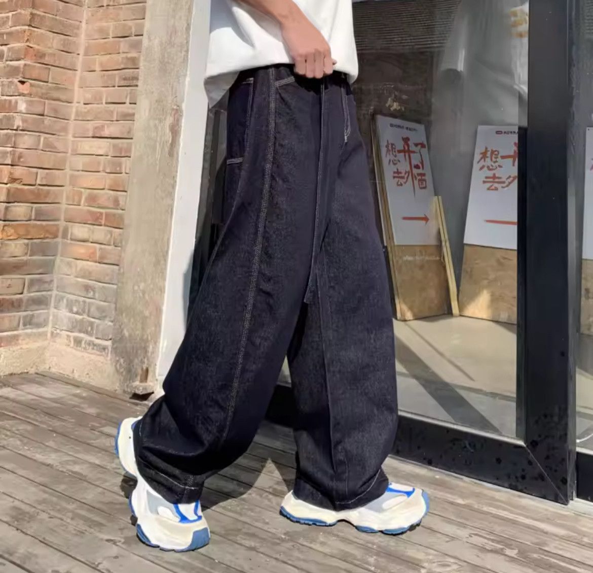 Japanese Brand Dark Blue Fit Straight-leg Baggy Jeans Size US 32 / EU 48 - 4 Thumbnail