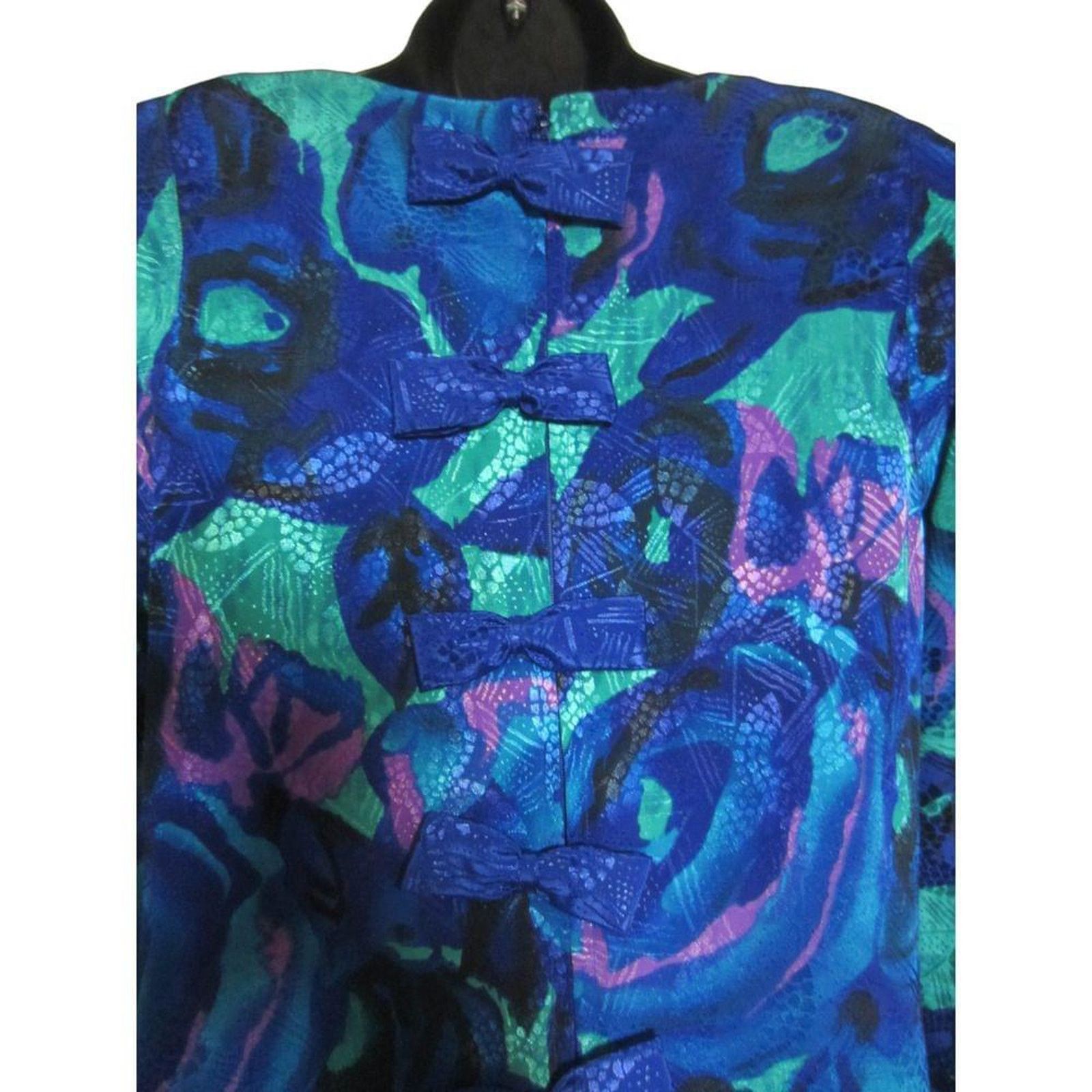 Vintage Vintage 80s Metallic Floral Party Dress Blue Green 8 Size M / US 6-8 / IT 42-44 - 6 Thumbnail